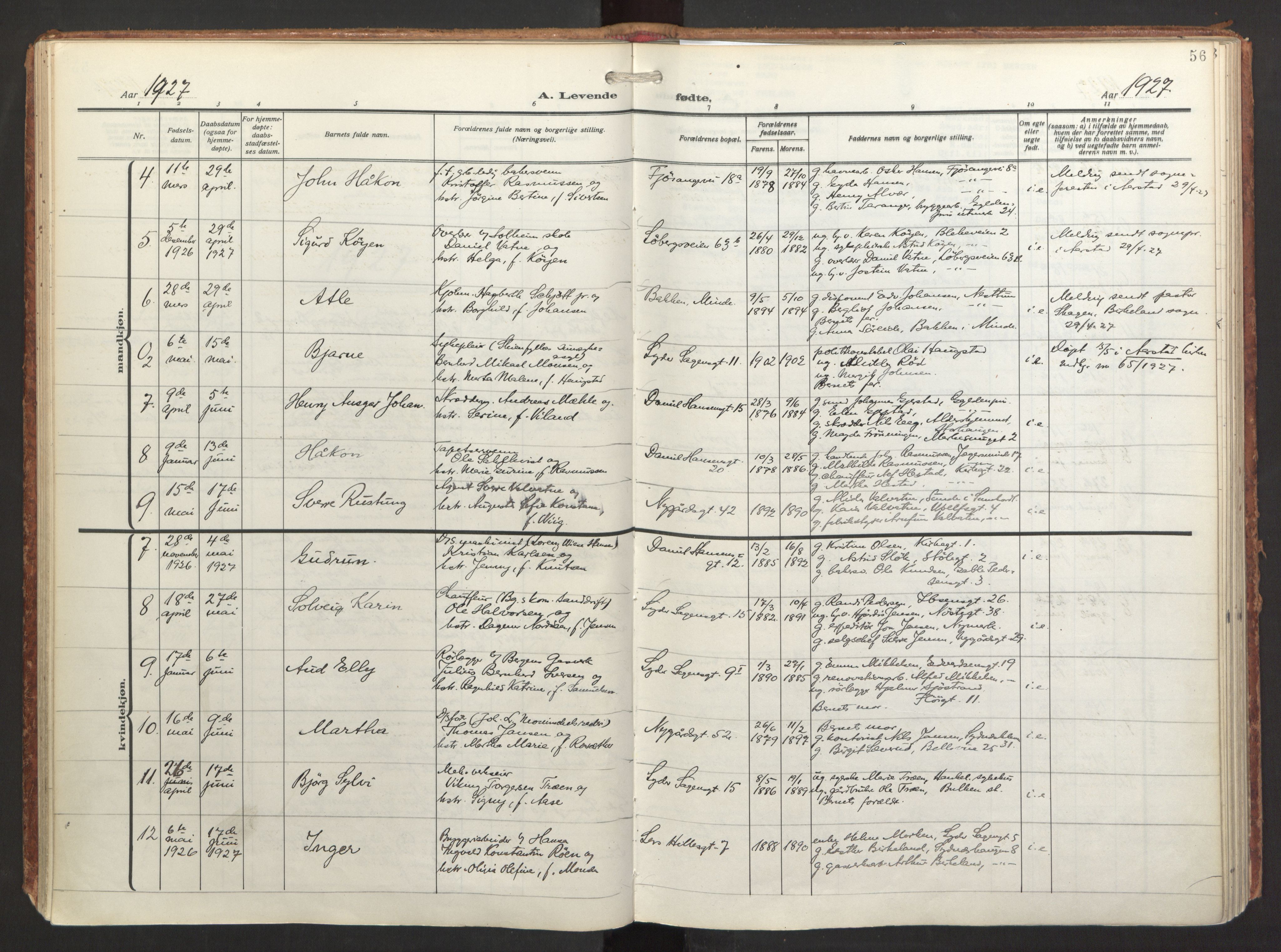 St. Jacob sokneprestembete, AV/SAB-A-78001/H/Haa/L0001: Parish register (official) no. A 1, 1917-1952, p. 56