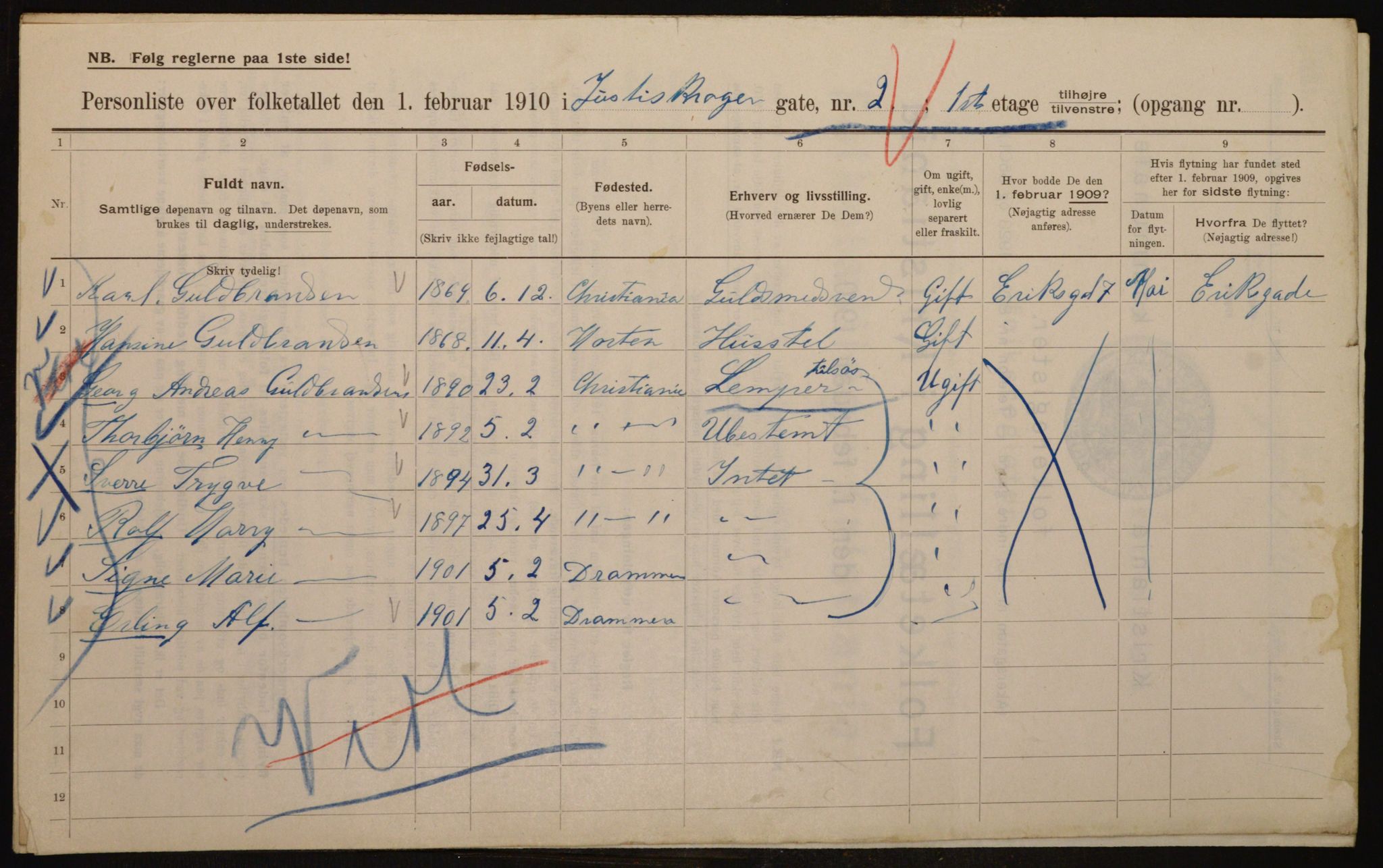 OBA, Municipal Census 1910 for Kristiania, 1910, p. 46303