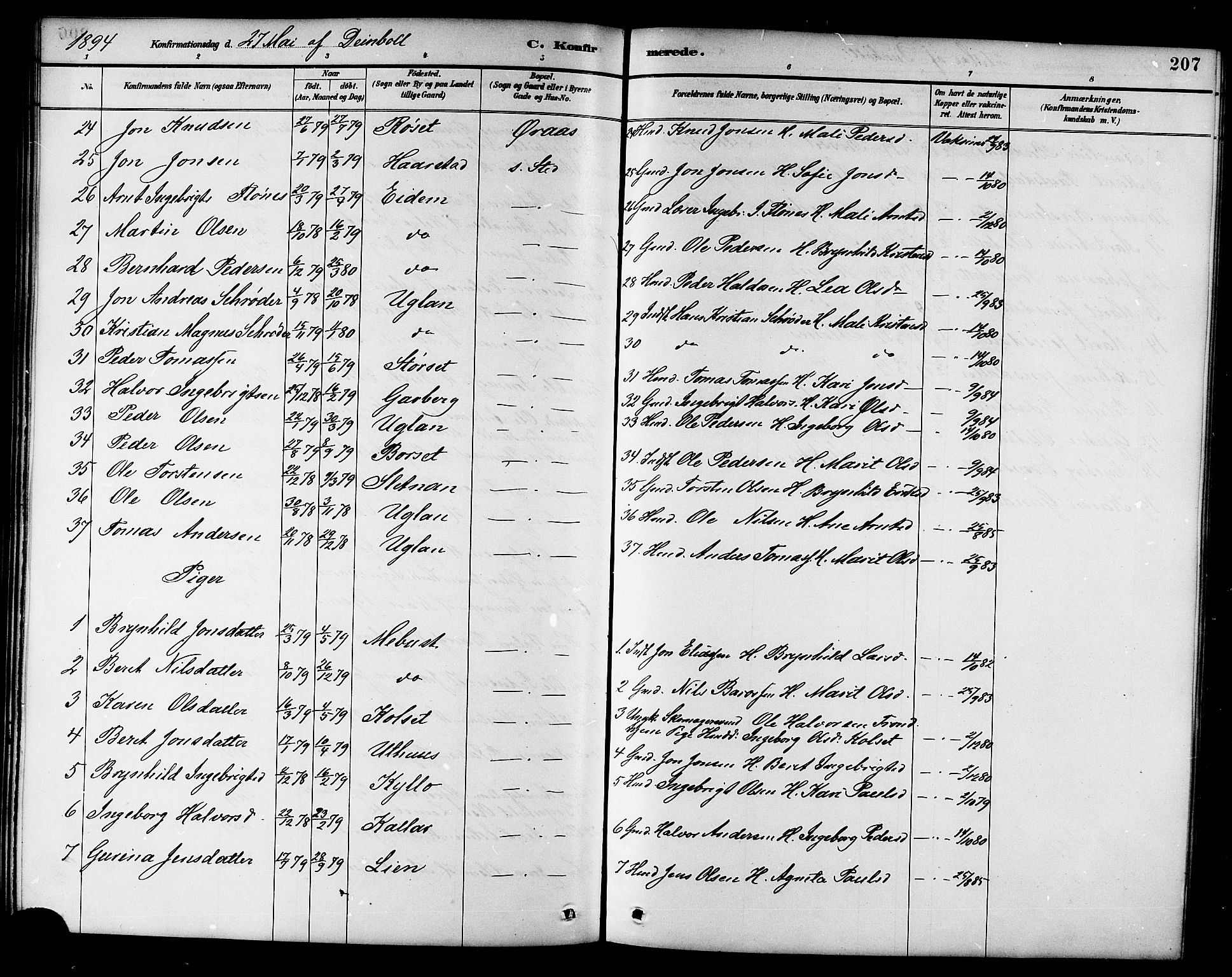 Ministerialprotokoller, klokkerbøker og fødselsregistre - Sør-Trøndelag, AV/SAT-A-1456/695/L1157: Parish register (copy) no. 695C08, 1889-1913, p. 207