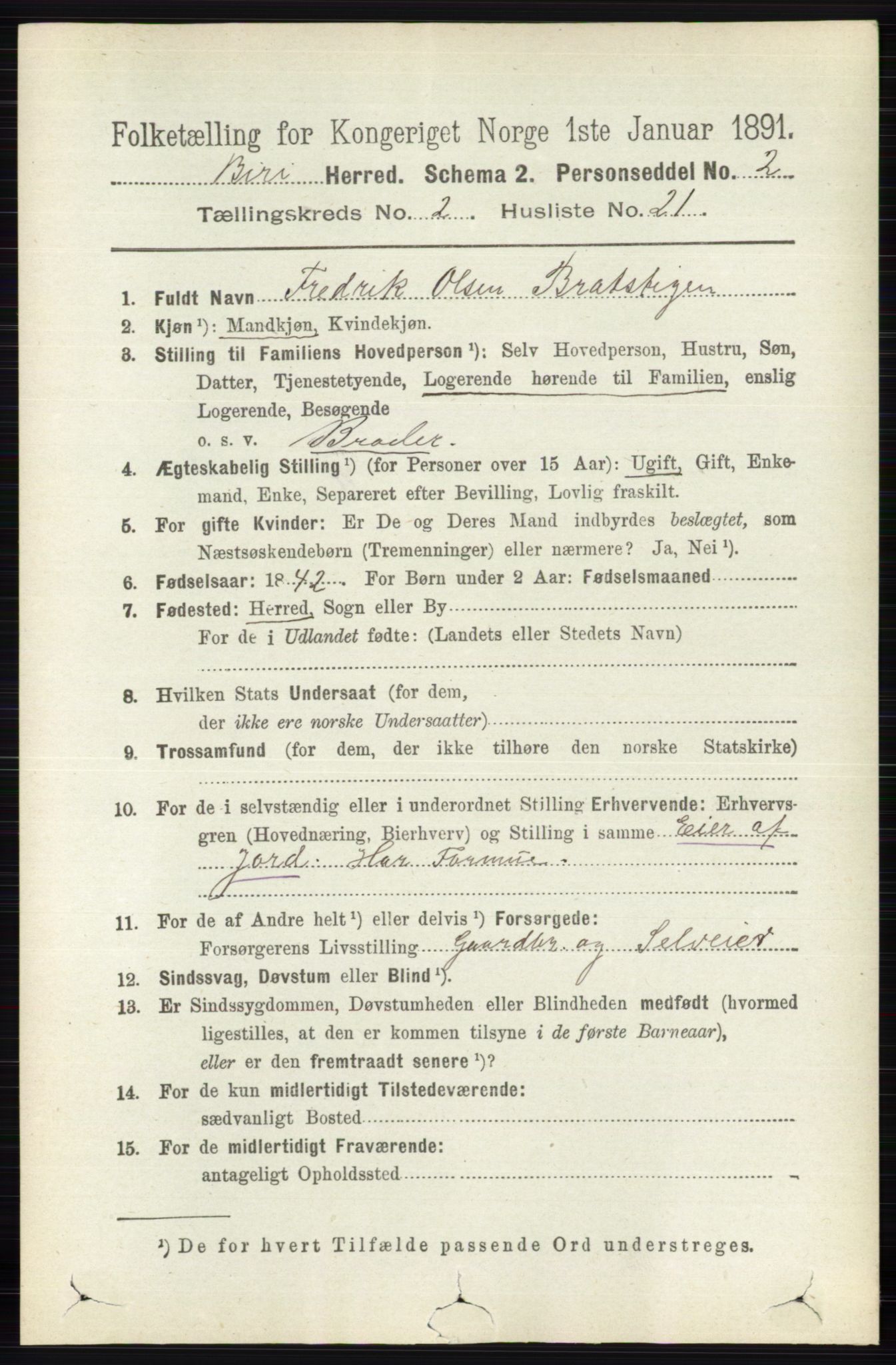RA, 1891 census for 0525 Biri, 1891, p. 615