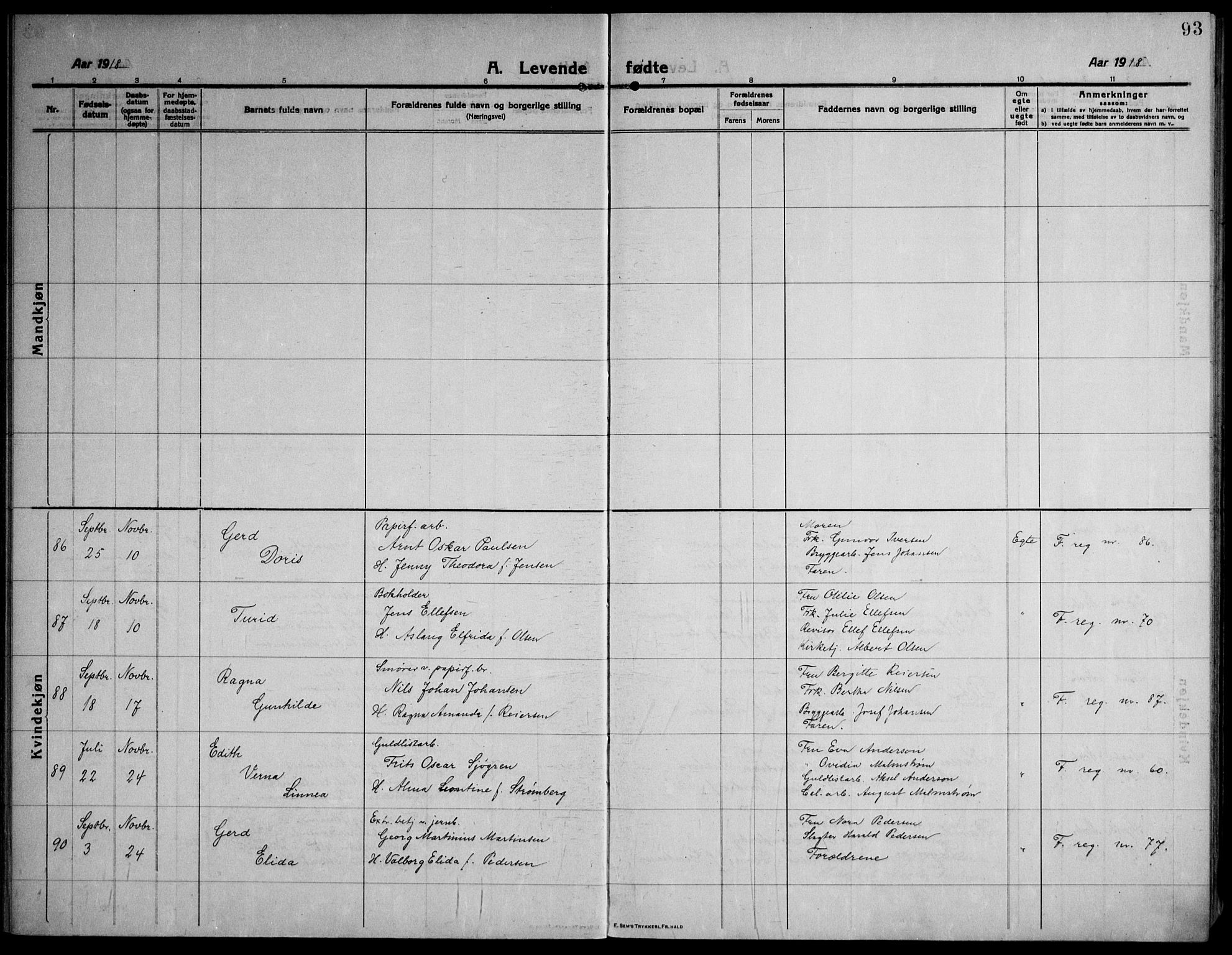 Strømsø kirkebøker, AV/SAKO-A-246/F/Fa/L0029: Parish register (official) no. I 27, 1915-1930, p. 93