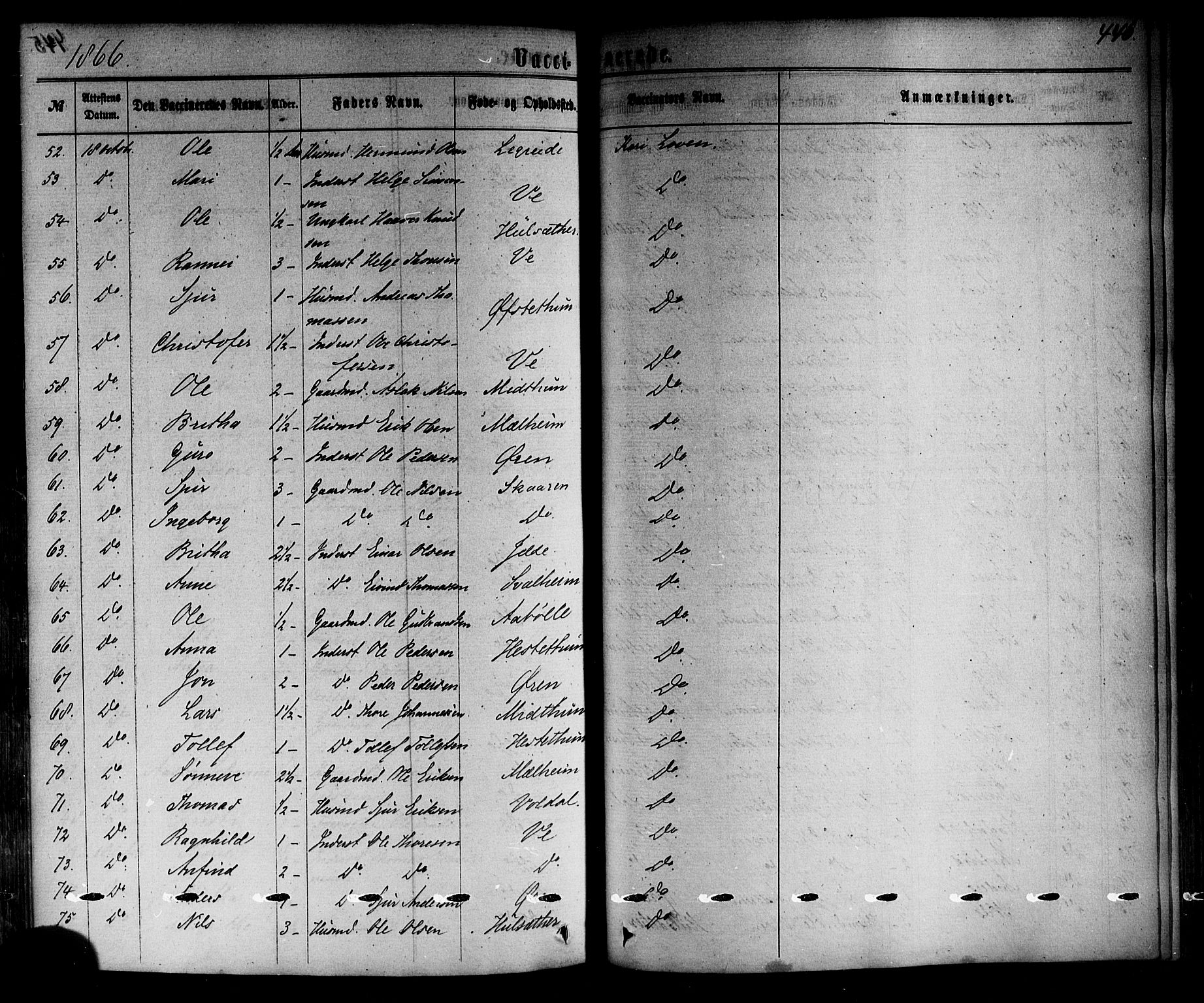 Årdal sokneprestembete, AV/SAB-A-81701: Parish register (official) no. A 3, 1863-1886, p. 446