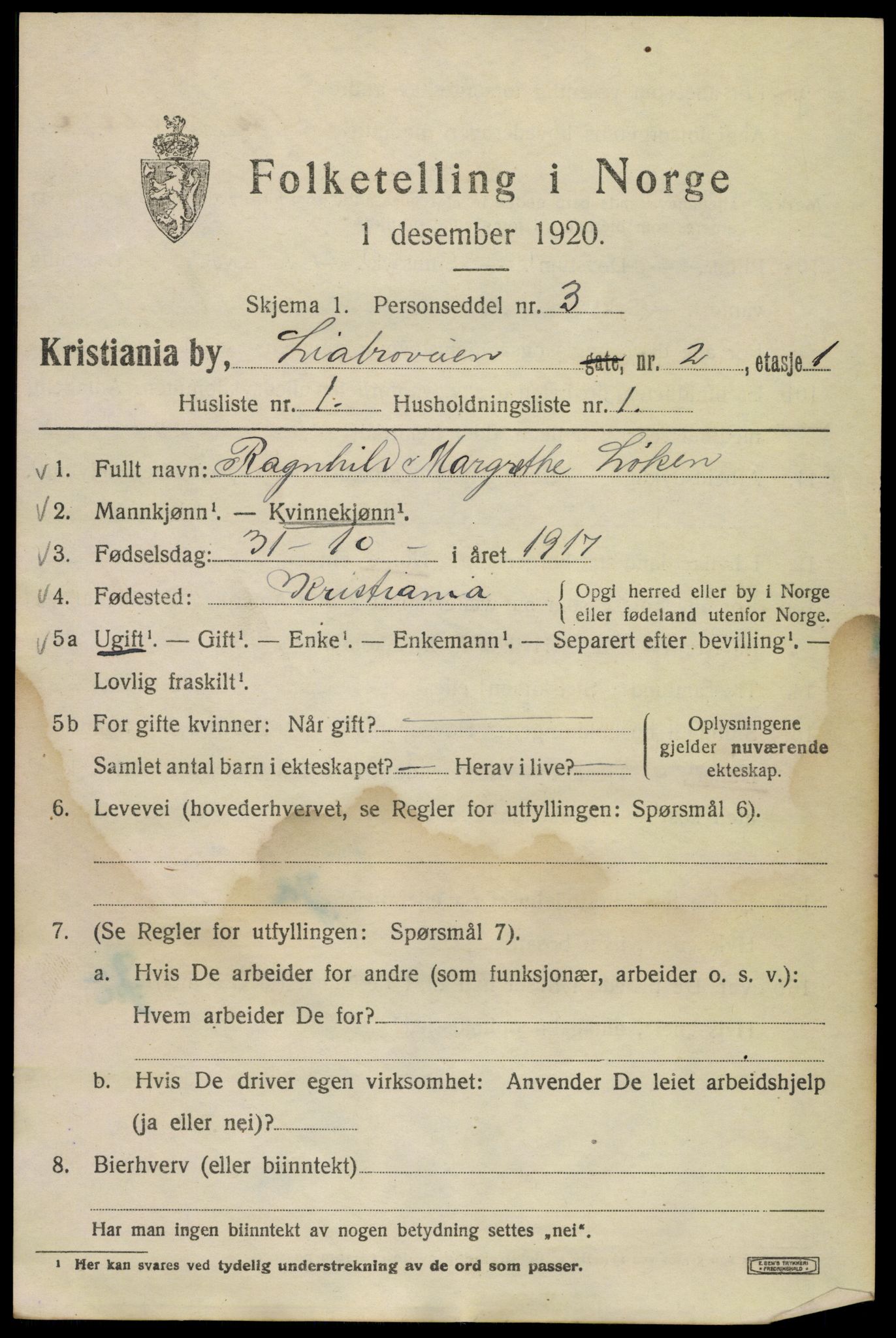 SAO, 1920 census for Kristiania, 1920, p. 362975