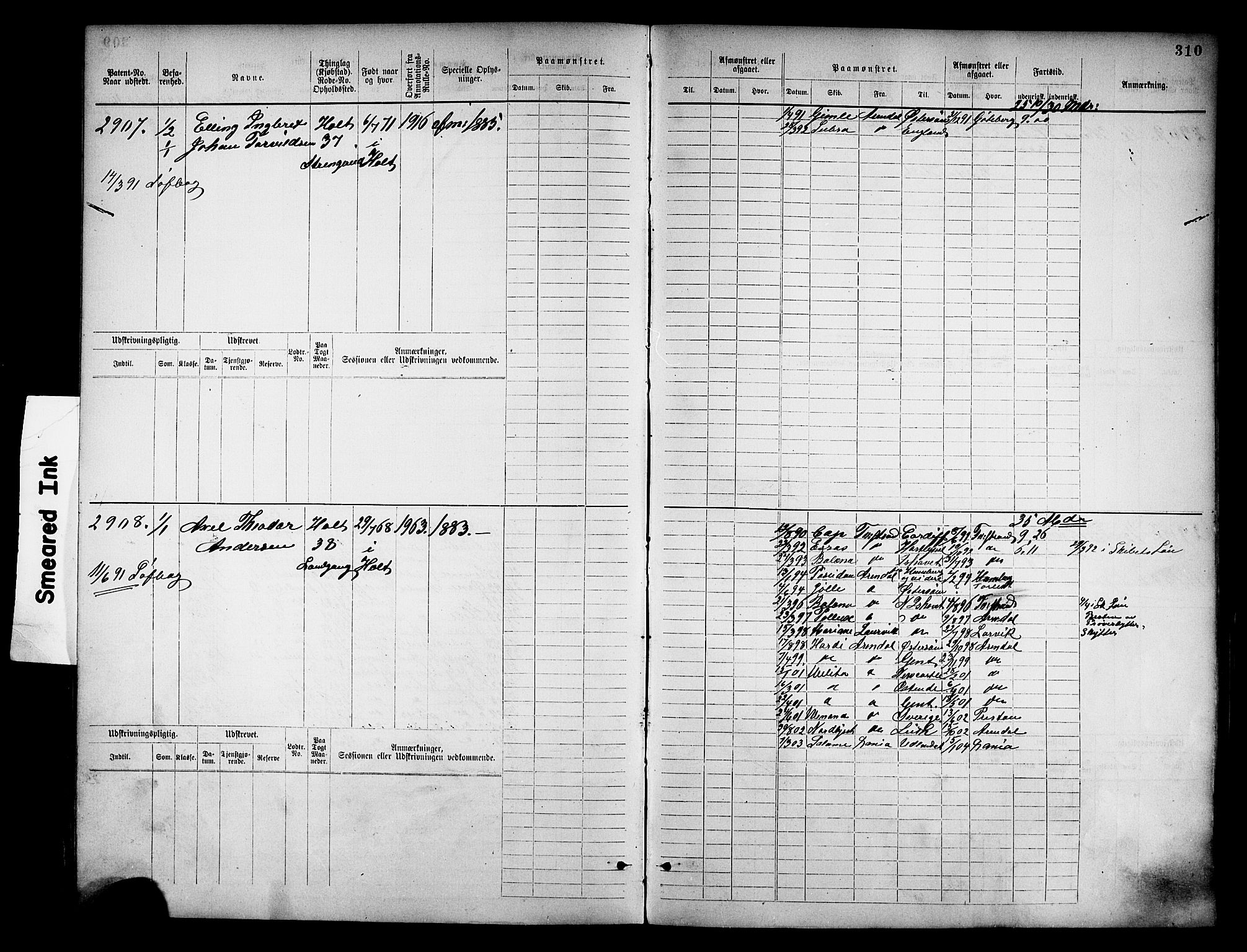 Tvedestrand mønstringskrets, SAK/2031-0011/F/Fb/L0018: Hovedrulle nr 2289-3056, U-34, 1882-1892, p. 322