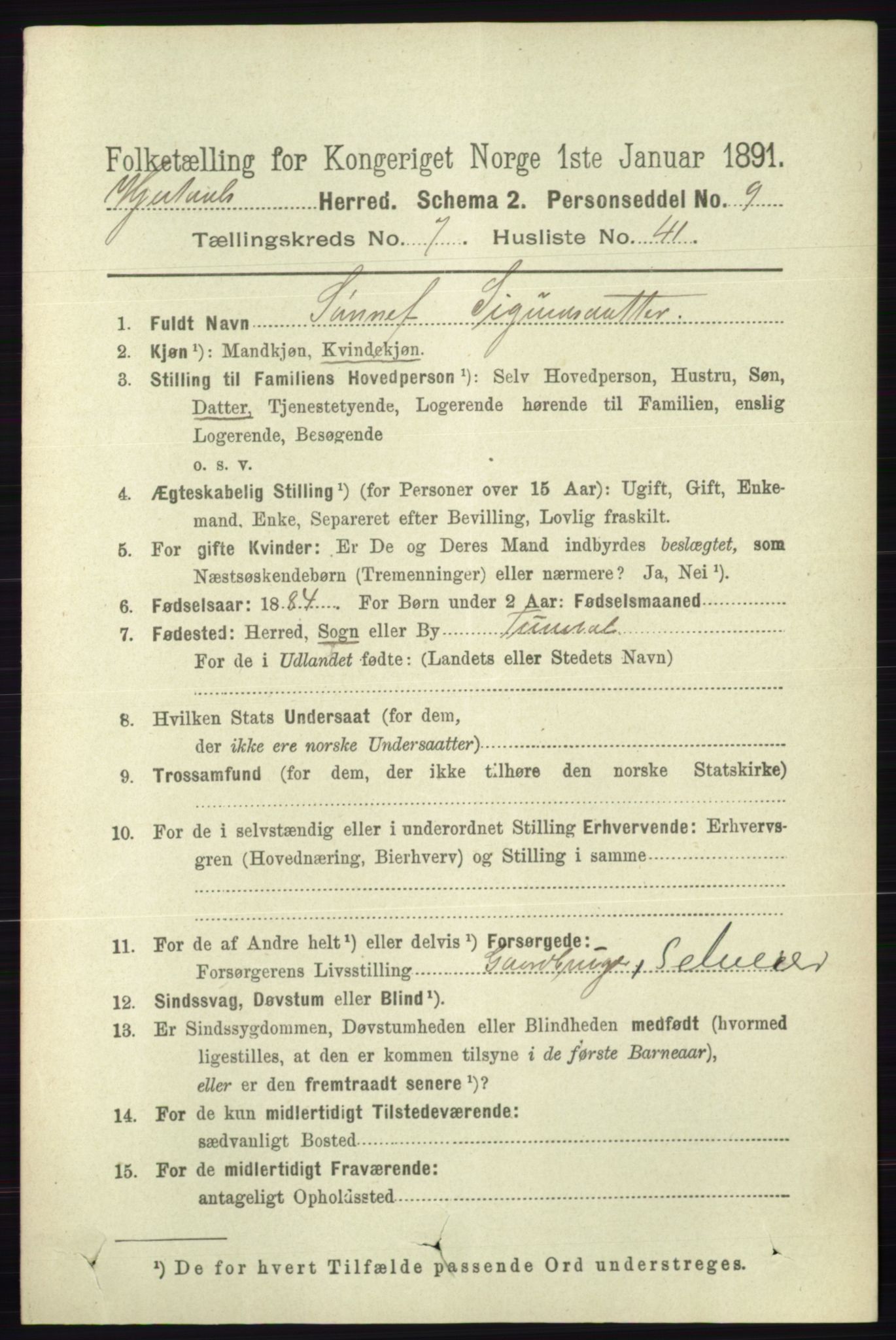 RA, 1891 census for 0827 Hjartdal, 1891, p. 2766