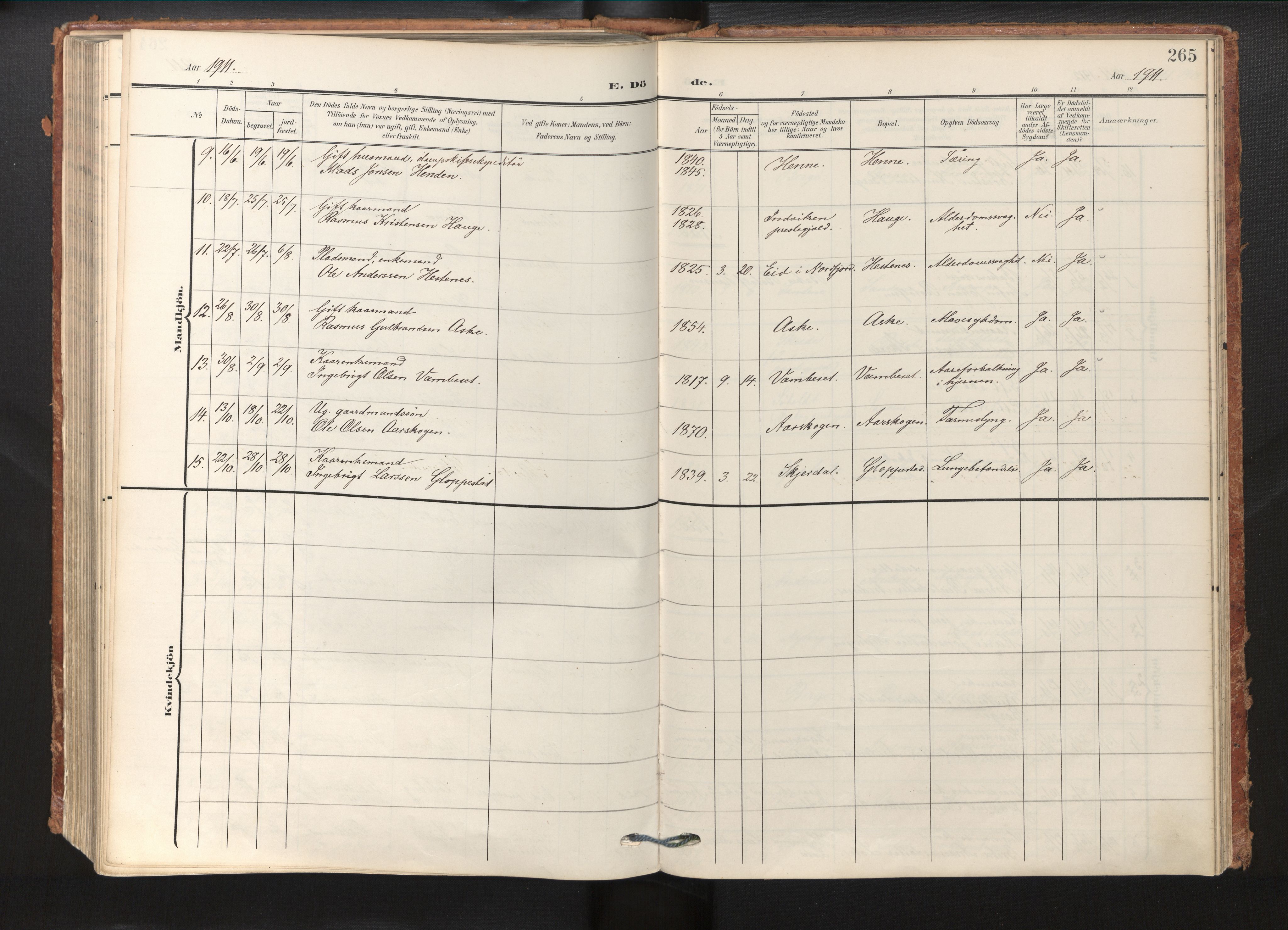 Gloppen sokneprestembete, AV/SAB-A-80101/H/Haa/Haab/L0002: Parish register (official) no. B 2, 1906-1932, p. 264b-265a