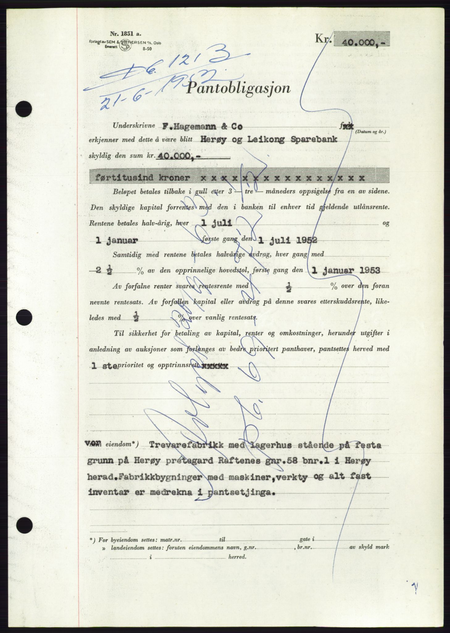 Søre Sunnmøre sorenskriveri, AV/SAT-A-4122/1/2/2C/L0121: Mortgage book no. 9B, 1951-1952, Diary no: : 1213/1952