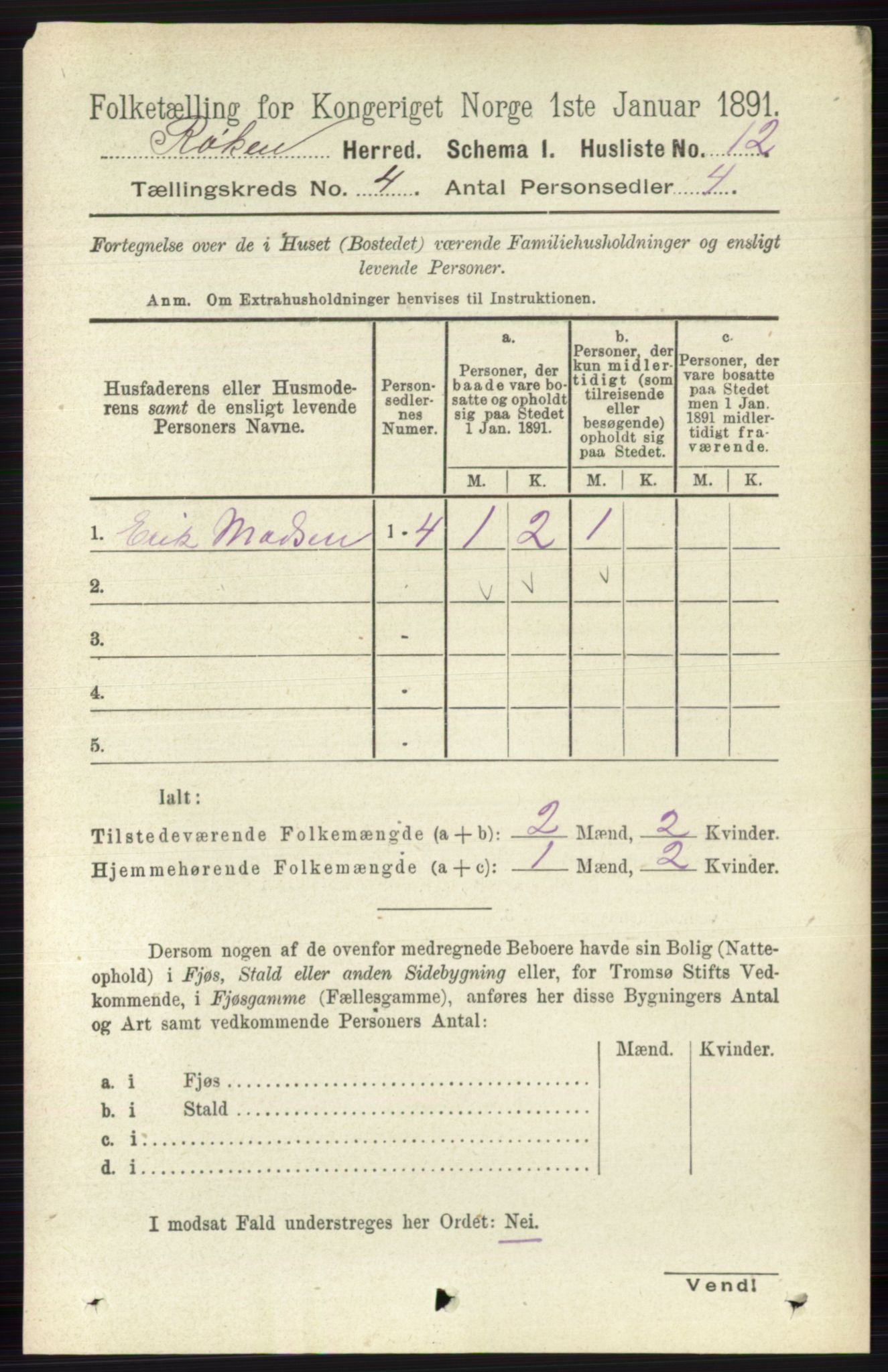 RA, 1891 census for 0627 Røyken, 1891, p. 1744