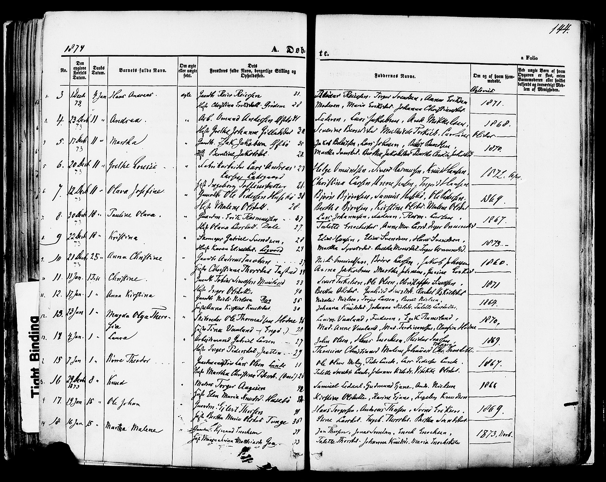 Hetland sokneprestkontor, AV/SAST-A-101826/30/30BA/L0003: Parish register (official) no. A 3, 1862-1876, p. 144