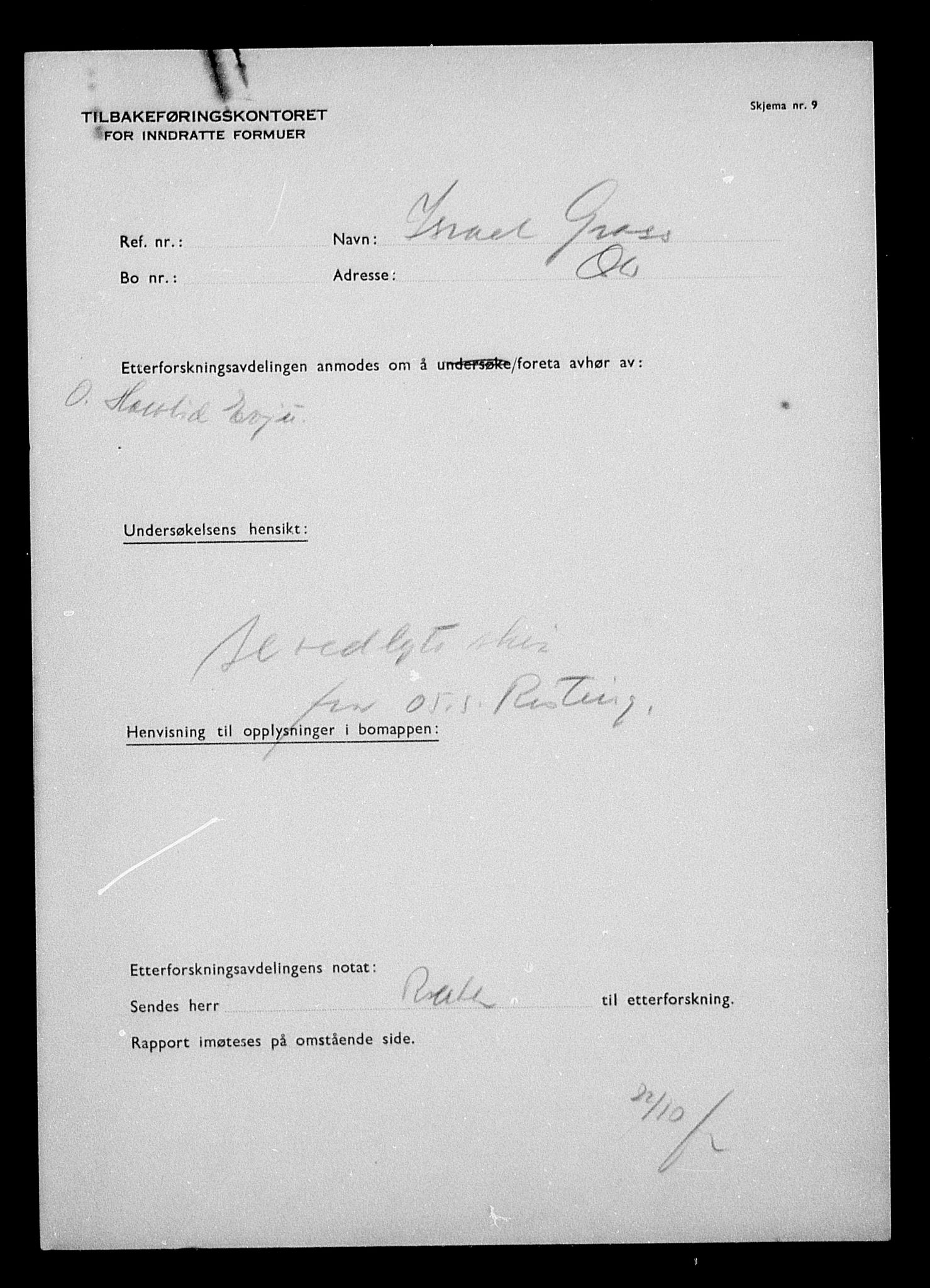 Justisdepartementet, Tilbakeføringskontoret for inndratte formuer, AV/RA-S-1564/H/Hc/Hcc/L0929: --, 1945-1947, p. 5