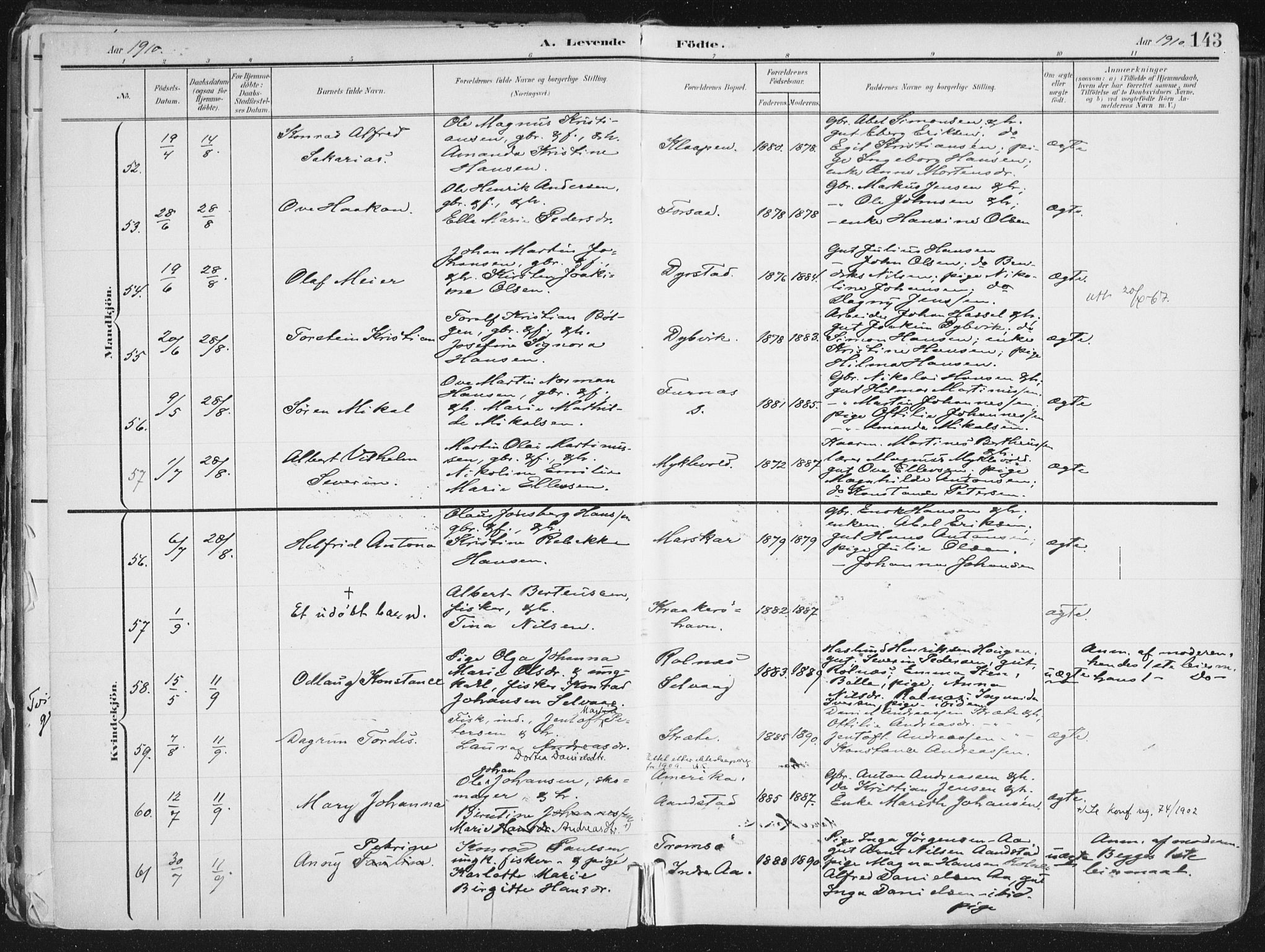 Ibestad sokneprestembete, AV/SATØ-S-0077/H/Ha/Haa/L0017kirke: Parish register (official) no. 17, 1901-1914, p. 143