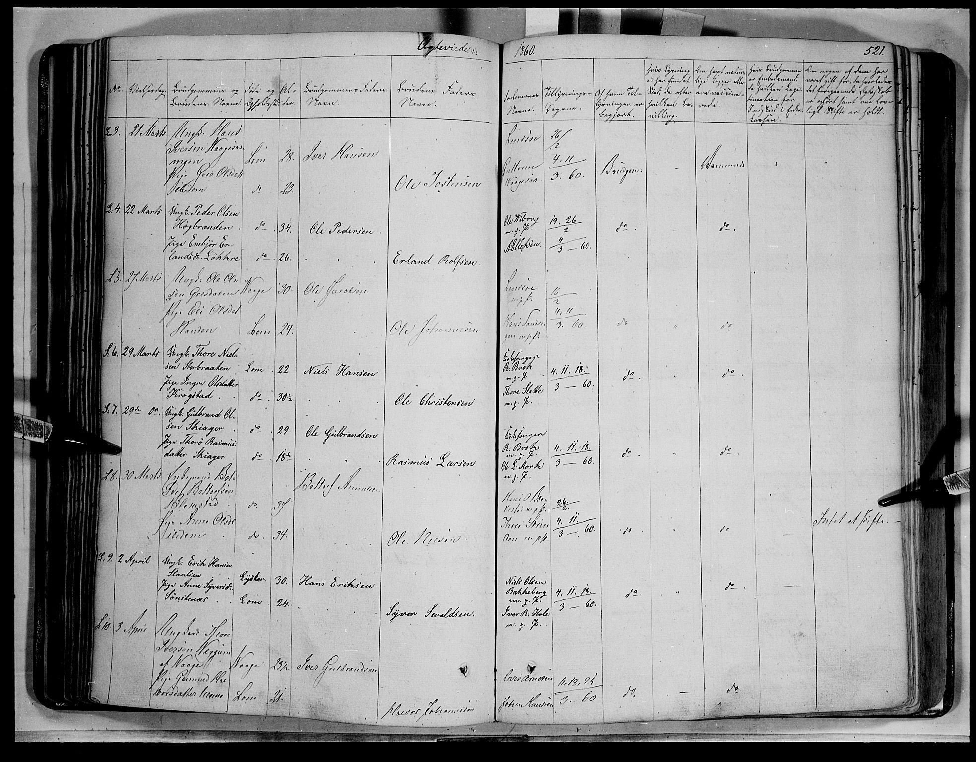 Lom prestekontor, SAH/PREST-070/K/L0006: Parish register (official) no. 6B, 1837-1863, p. 521