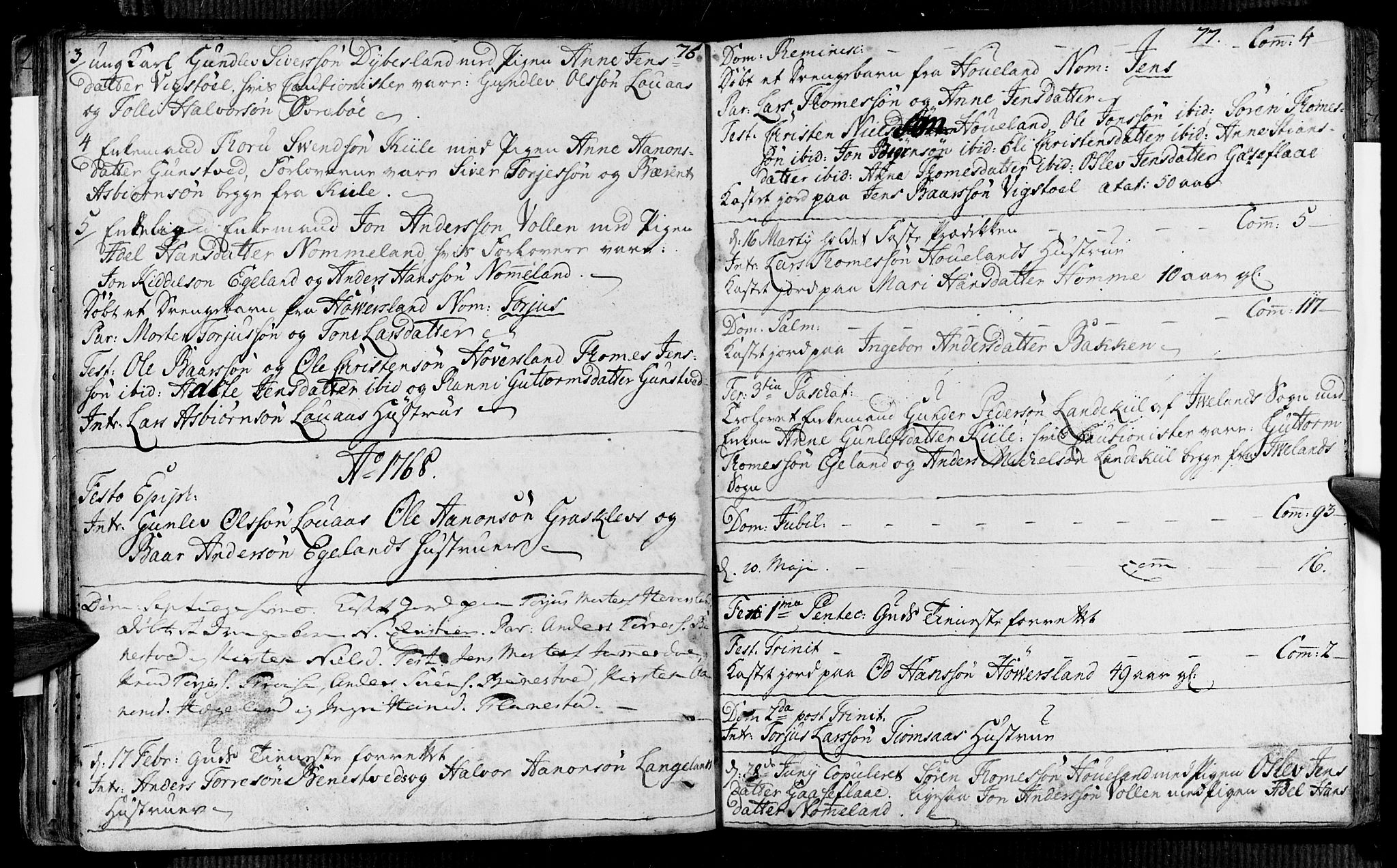 Vennesla sokneprestkontor, AV/SAK-1111-0045/Fa/Faa/L0001: Parish register (official) no. A 1, 1753-1785, p. 76-77