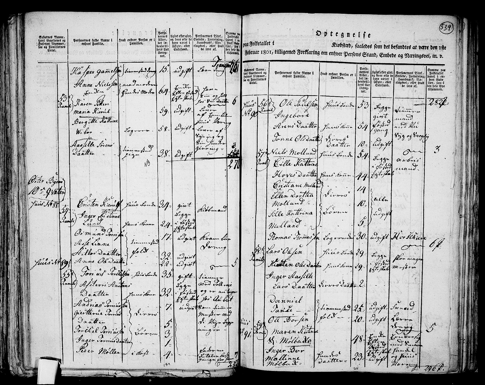 RA, 1801 census for 1001P Kristiansand, 1801, p. 538b-539a