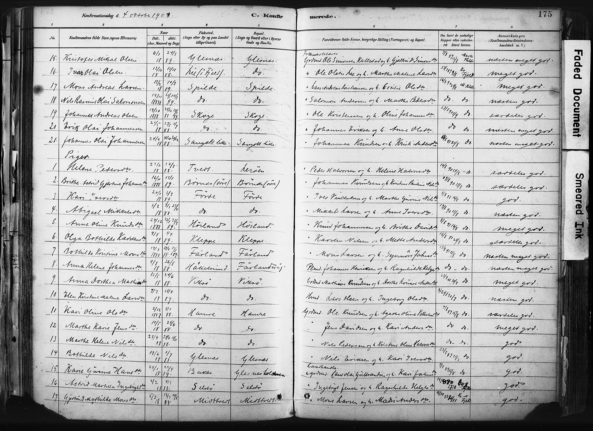 Sund sokneprestembete, AV/SAB-A-99930: Parish register (official) no. B 1, 1882-1907, p. 175