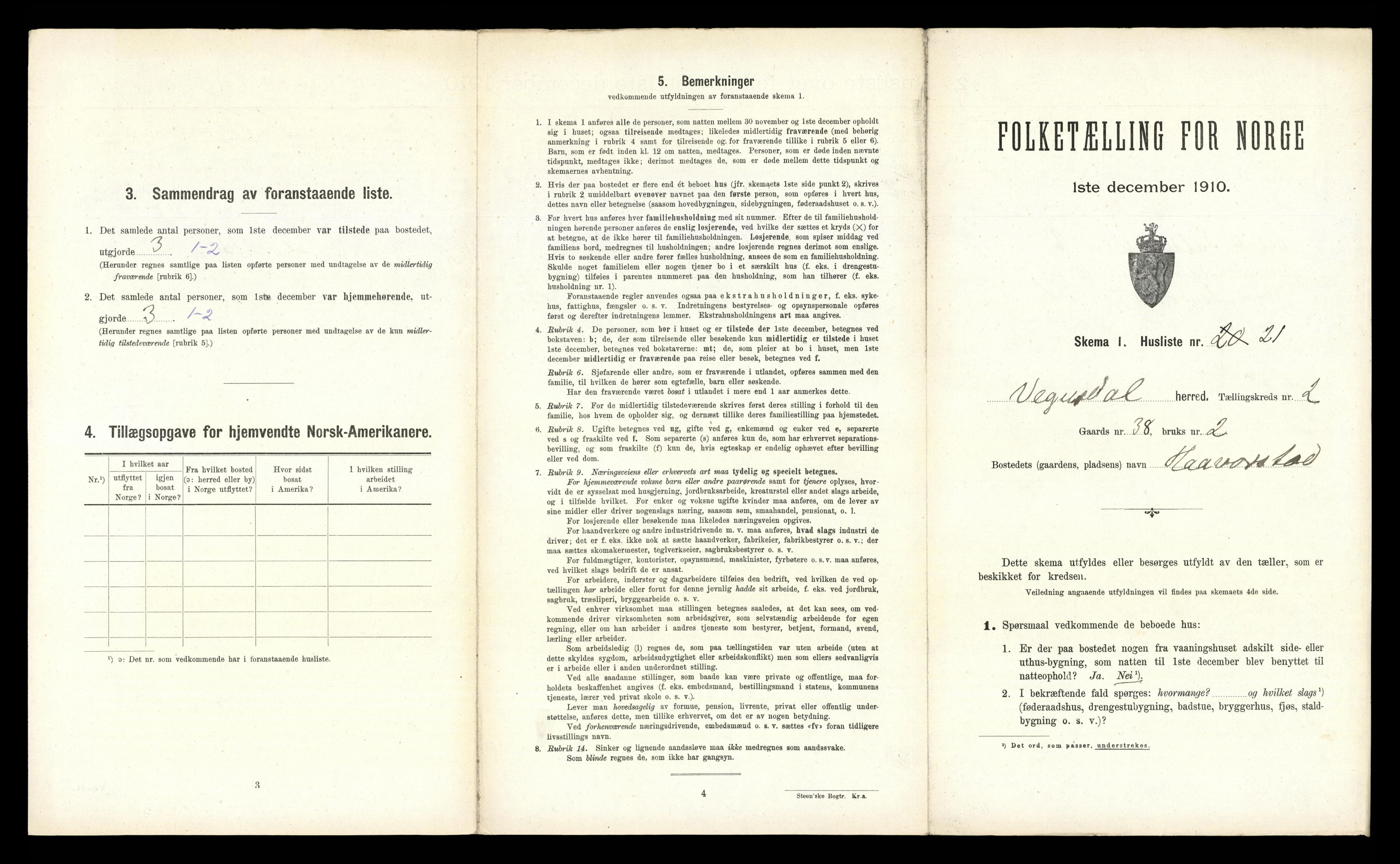 RA, 1910 census for Vegusdal, 1910, p. 135