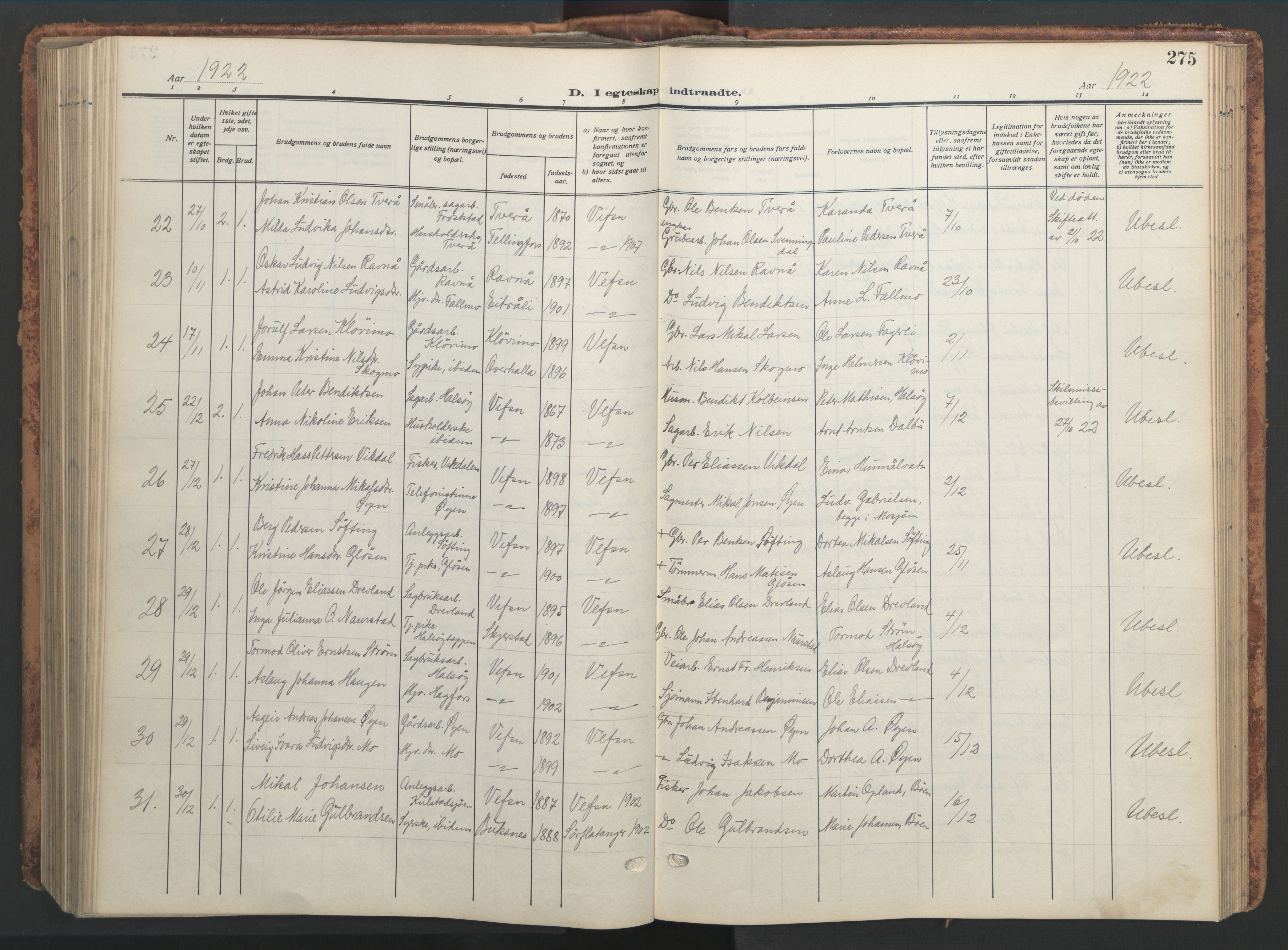 Ministerialprotokoller, klokkerbøker og fødselsregistre - Nordland, AV/SAT-A-1459/820/L0302: Parish register (copy) no. 820C04, 1917-1948, p. 275