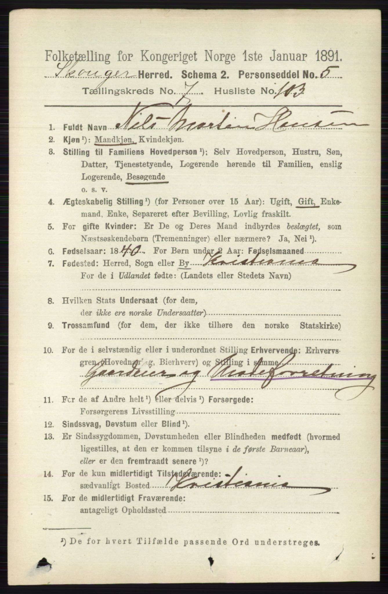 RA, 1891 census for 0712 Skoger, 1891, p. 4310