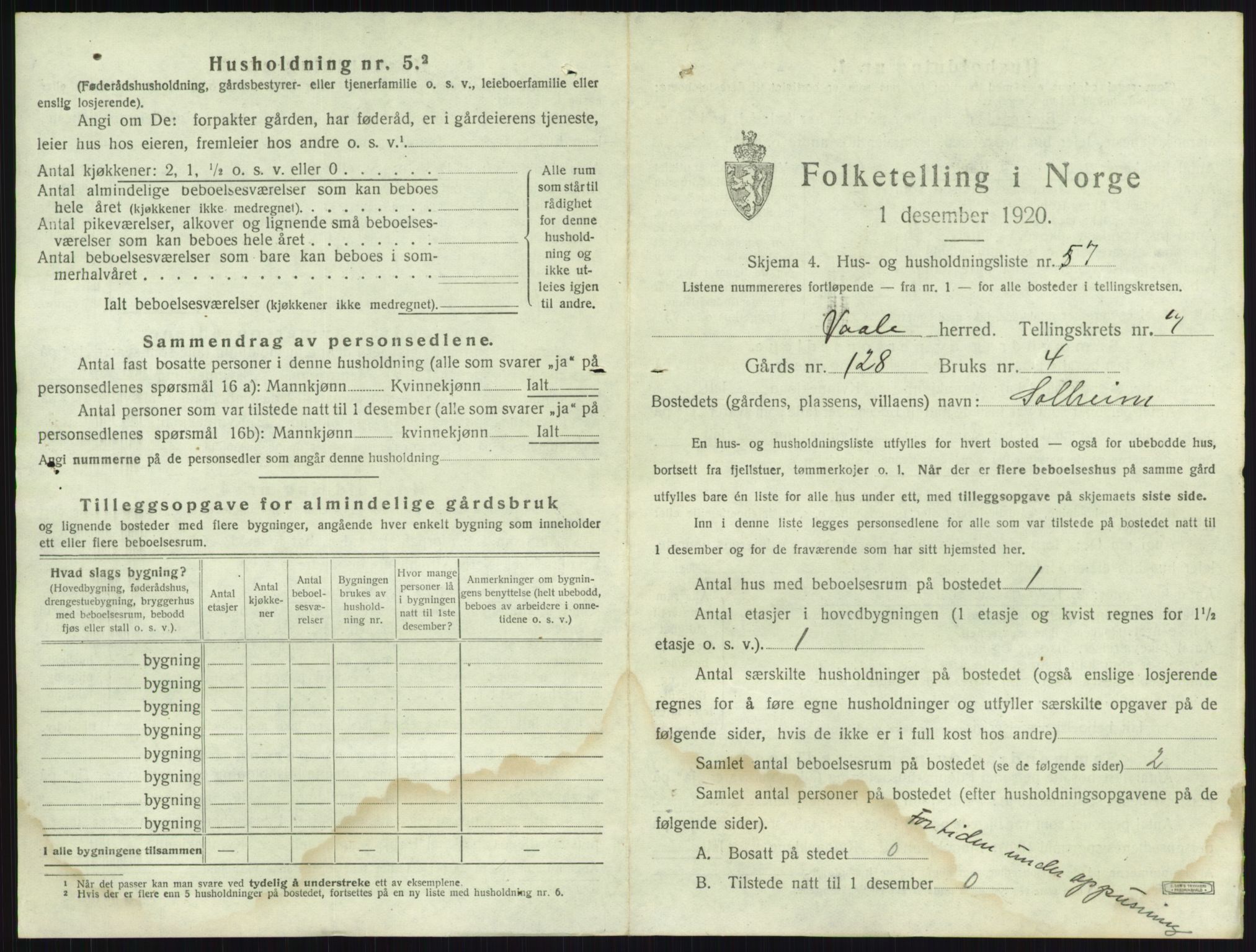 SAKO, 1920 census for Våle, 1920, p. 969