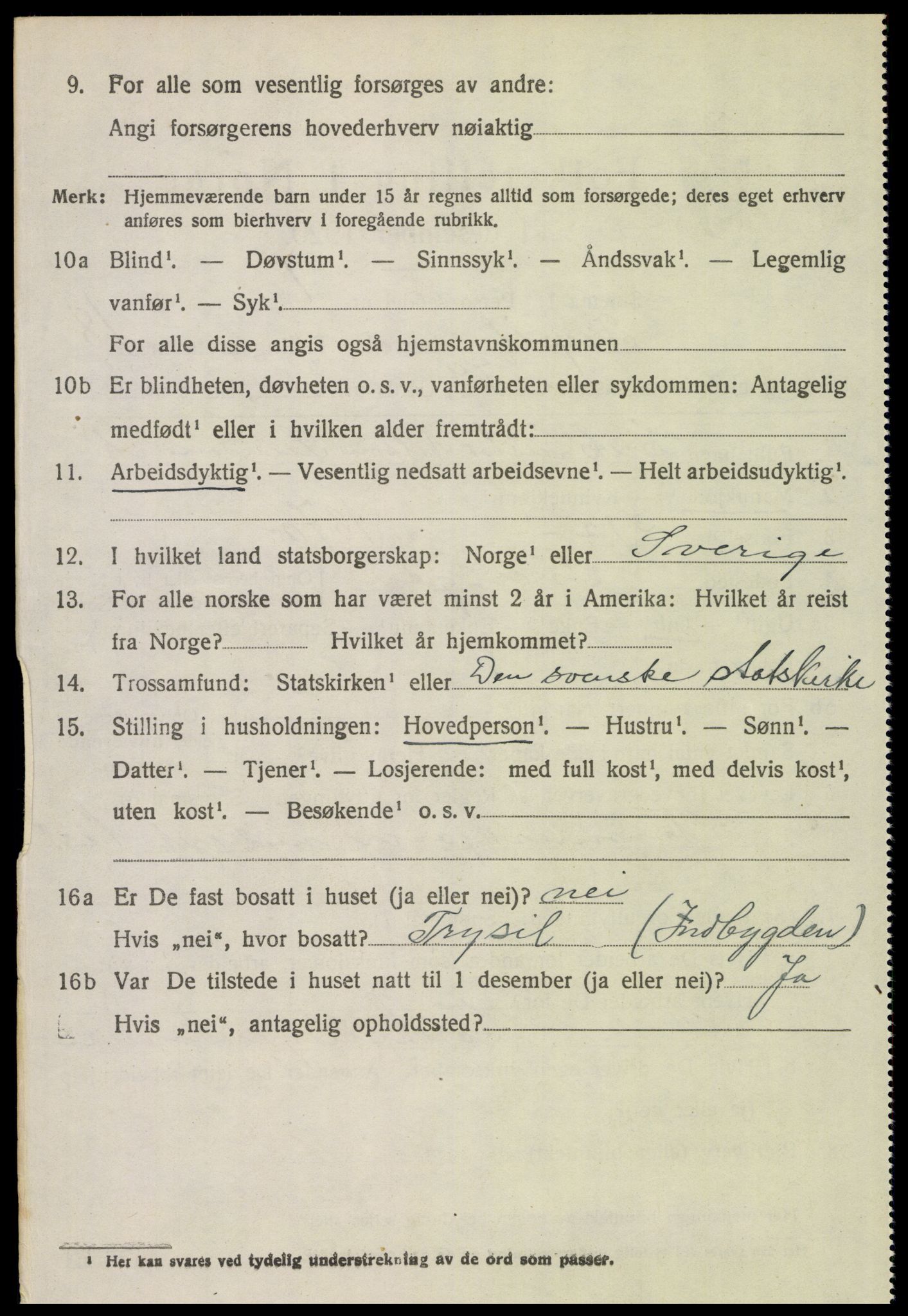 SAH, 1920 census for Trysil, 1920, p. 12714