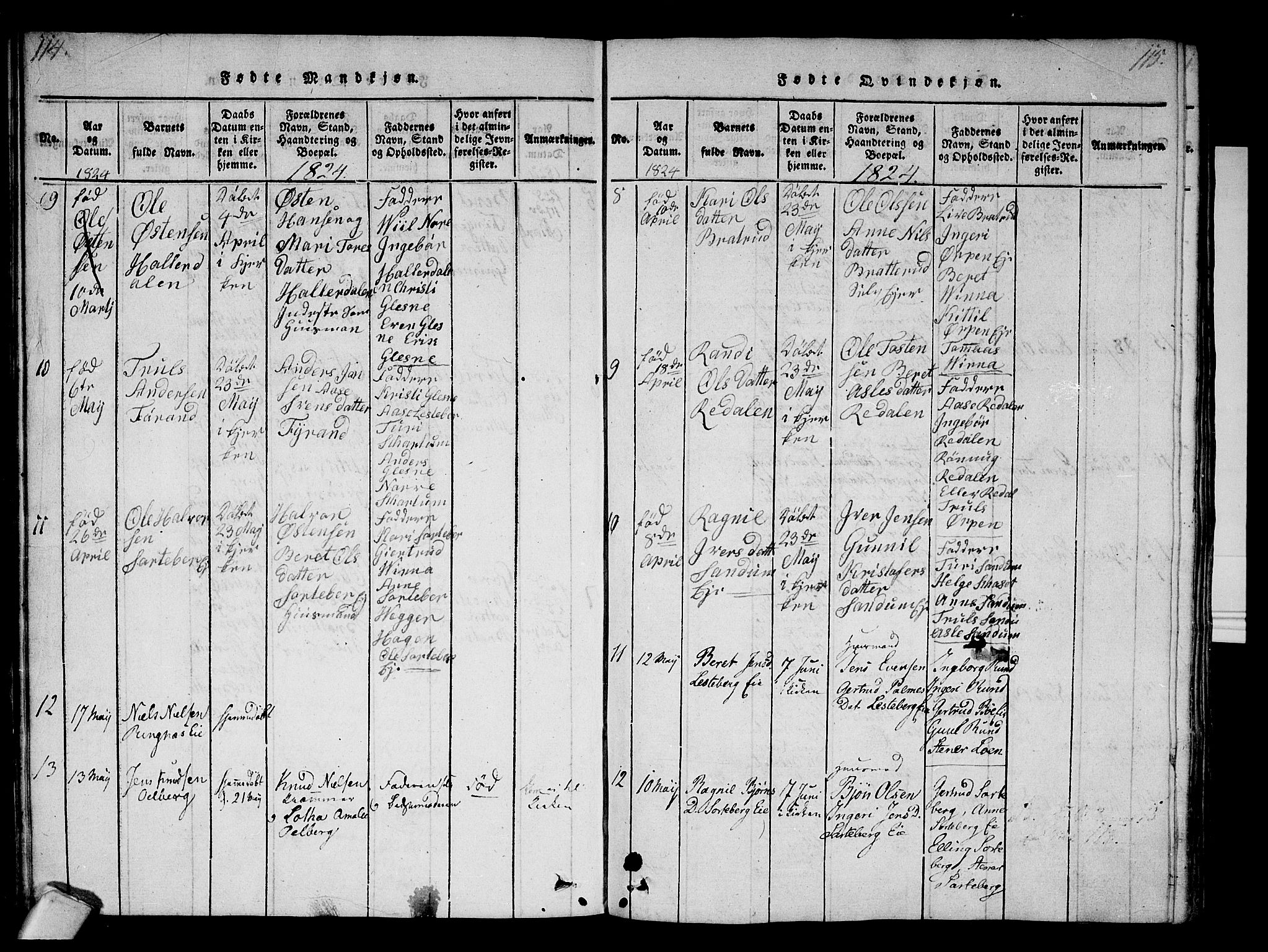 Krødsherad kirkebøker, SAKO/A-19/F/Fa/L0001: Parish register (official) no. 1, 1815-1829, p. 114-115
