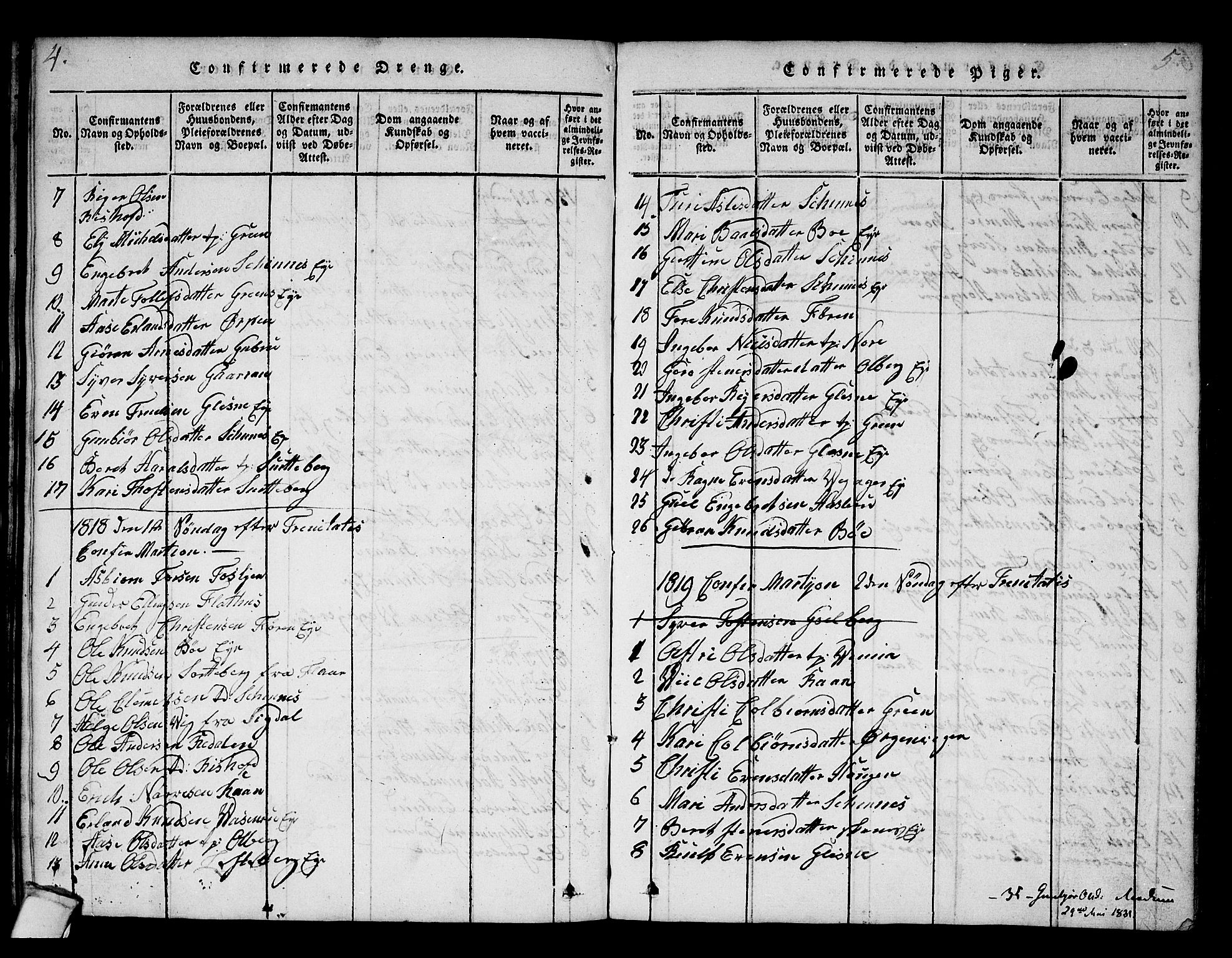 Krødsherad kirkebøker, SAKO/A-19/F/Fa/L0001: Parish register (official) no. 1, 1815-1829, p. 4-5