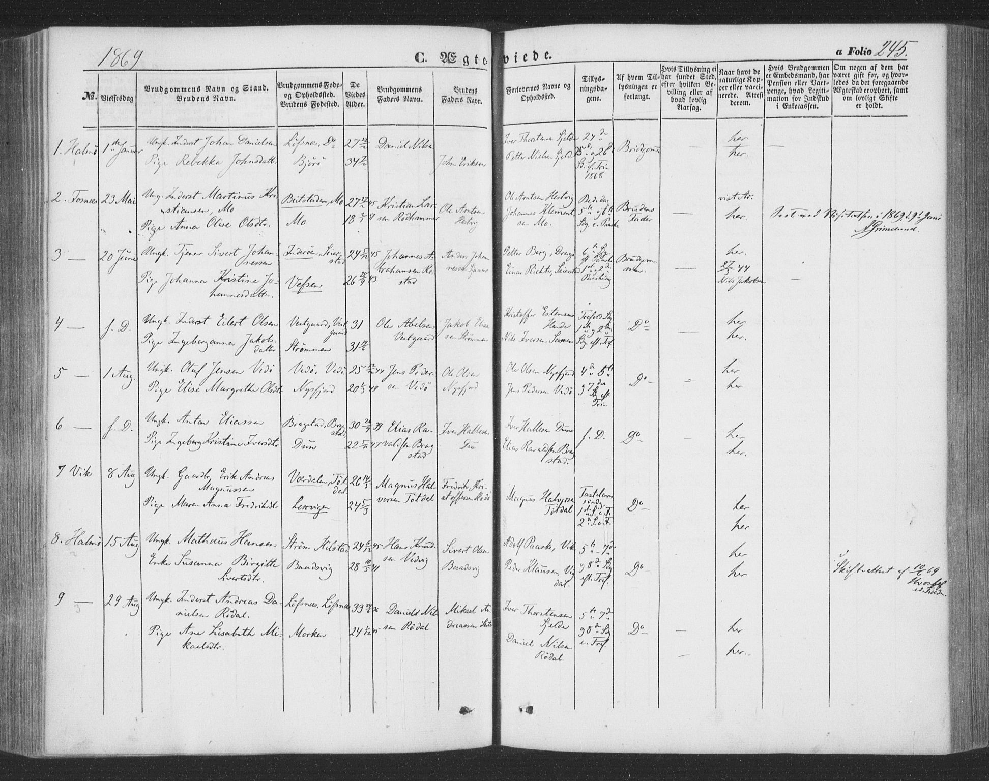 Ministerialprotokoller, klokkerbøker og fødselsregistre - Nord-Trøndelag, SAT/A-1458/773/L0615: Parish register (official) no. 773A06, 1857-1870, p. 245