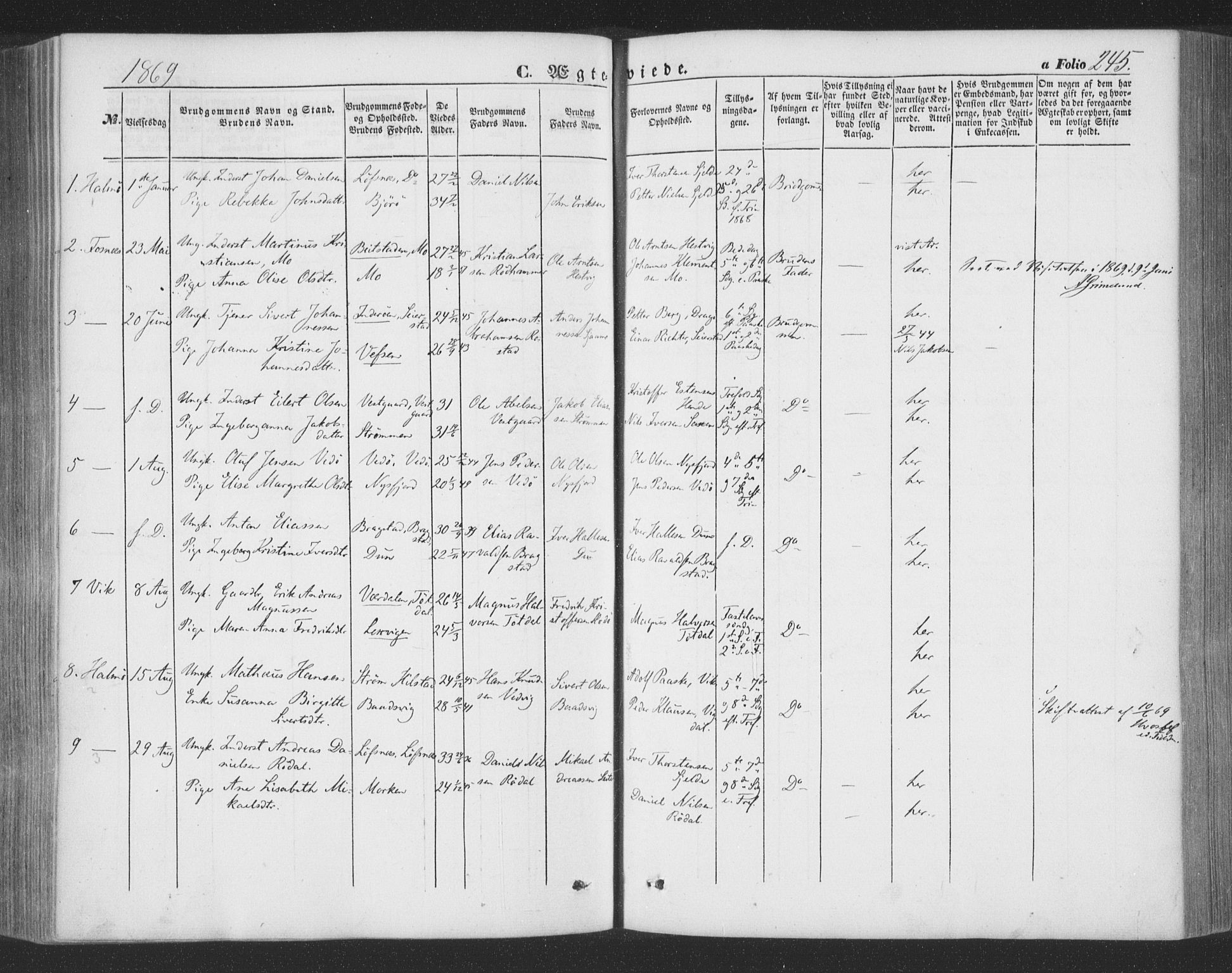 Ministerialprotokoller, klokkerbøker og fødselsregistre - Nord-Trøndelag, AV/SAT-A-1458/773/L0615: Parish register (official) no. 773A06, 1857-1870, p. 245