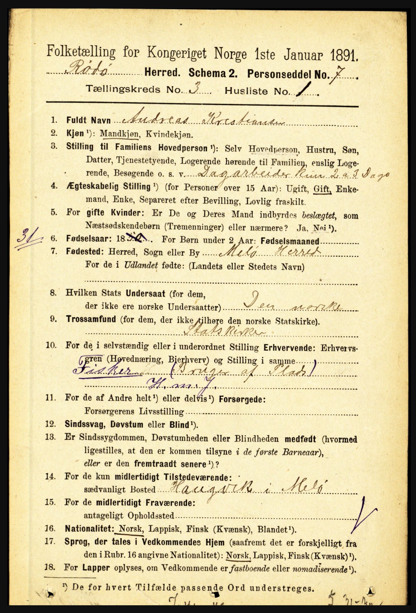 RA, 1891 census for 1836 Rødøy, 1891, p. 830