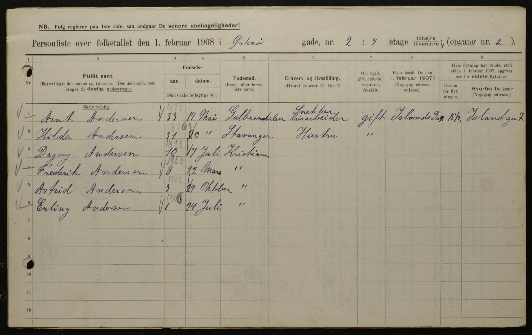 OBA, Municipal Census 1908 for Kristiania, 1908, p. 68034