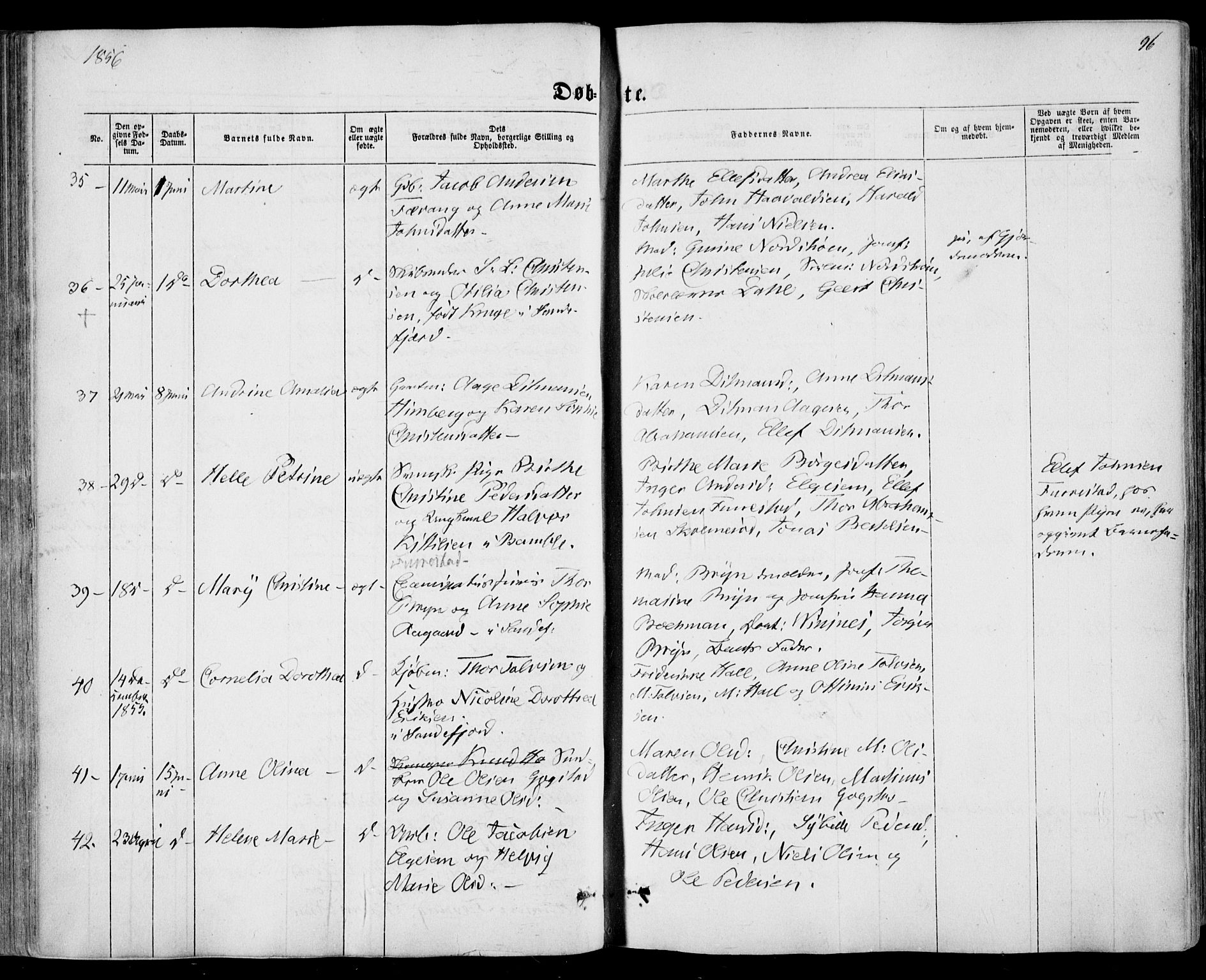 Sandar kirkebøker, SAKO/A-243/F/Fa/L0007: Parish register (official) no. 7, 1855-1861, p. 96