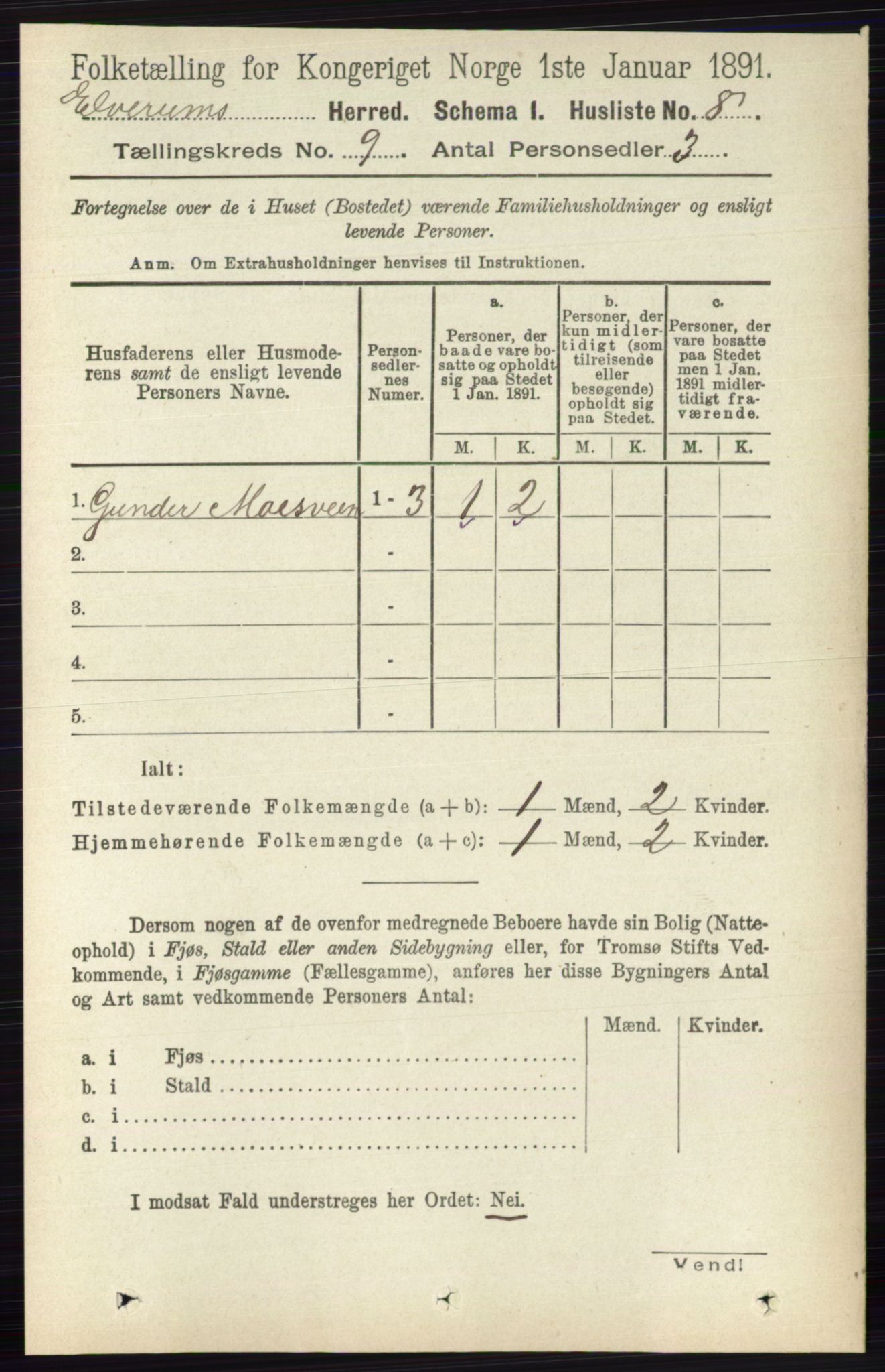 RA, 1891 census for 0427 Elverum, 1891, p. 7610