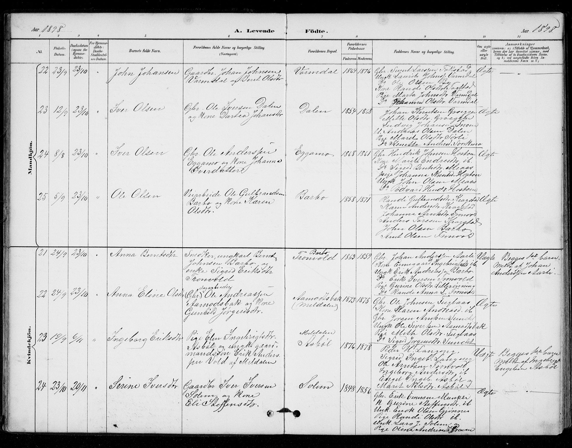 Ministerialprotokoller, klokkerbøker og fødselsregistre - Sør-Trøndelag, AV/SAT-A-1456/671/L0841: Parish register (official) no. 671A03, 1893-1915