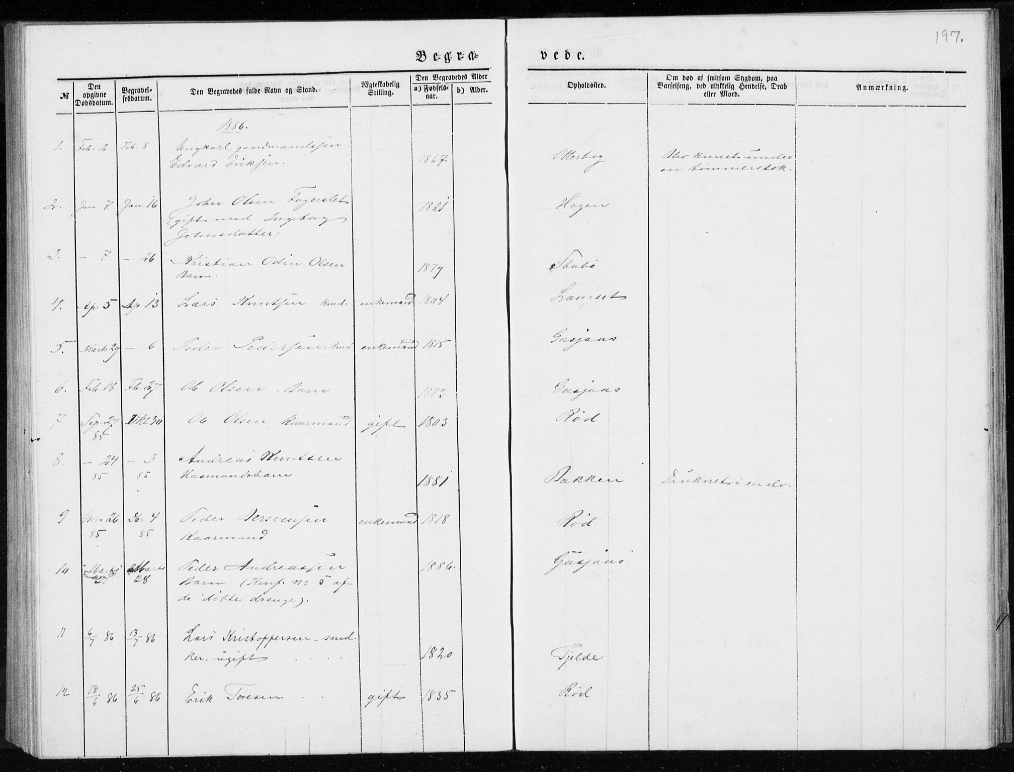 Ministerialprotokoller, klokkerbøker og fødselsregistre - Møre og Romsdal, SAT/A-1454/551/L0631: Parish register (copy) no. 551C03, 1886-1894, p. 197
