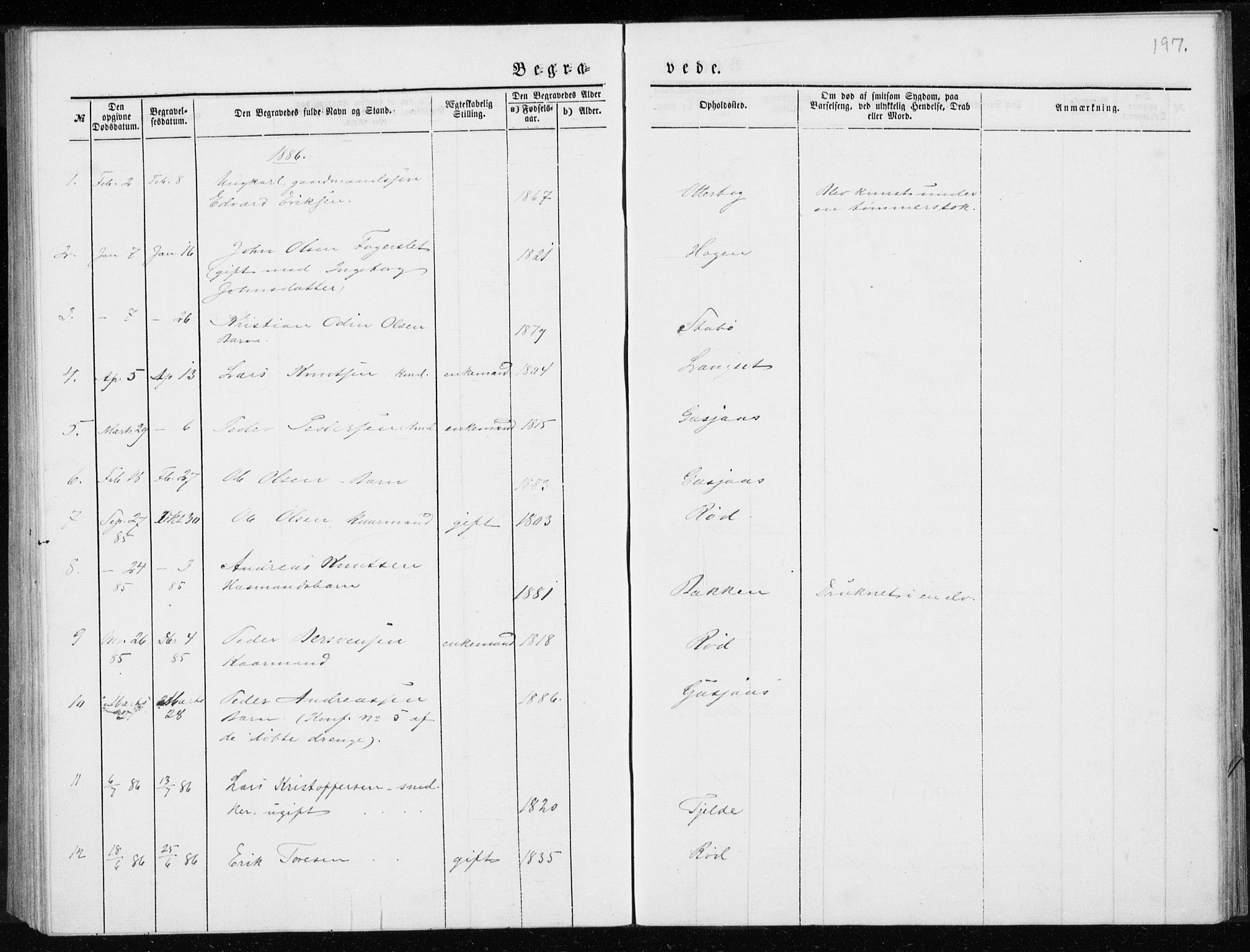 Ministerialprotokoller, klokkerbøker og fødselsregistre - Møre og Romsdal, AV/SAT-A-1454/551/L0631: Parish register (copy) no. 551C03, 1886-1894, p. 197