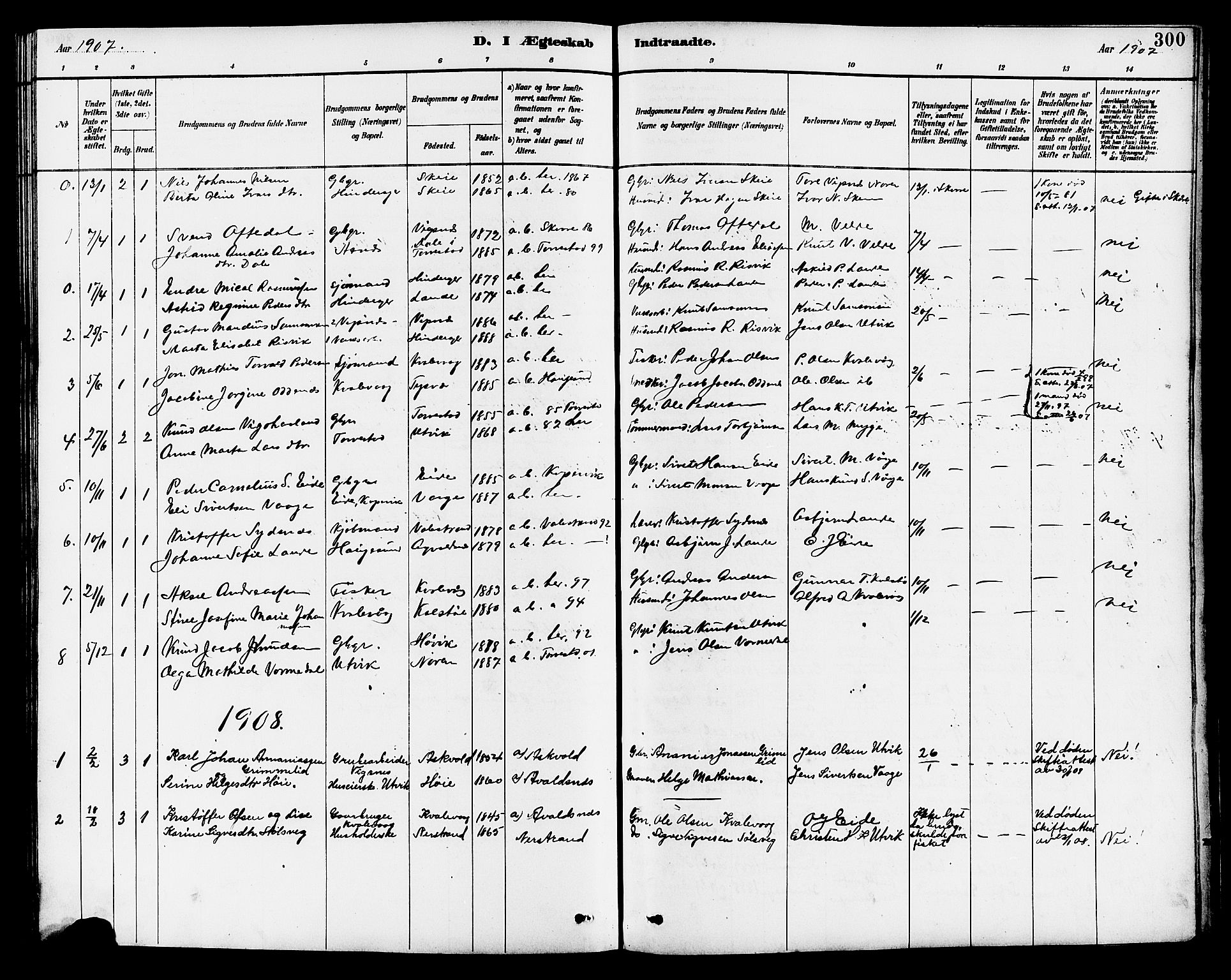 Avaldsnes sokneprestkontor, SAST/A -101851/H/Ha/Hab/L0007: Parish register (copy) no. B 7, 1885-1909, p. 300