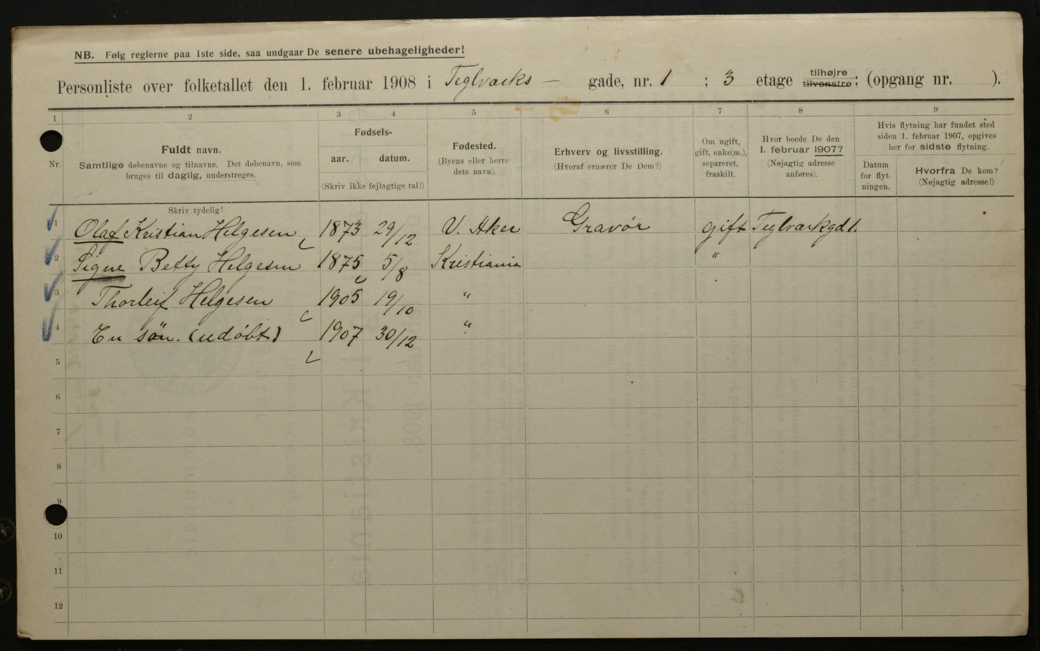 OBA, Municipal Census 1908 for Kristiania, 1908, p. 96468