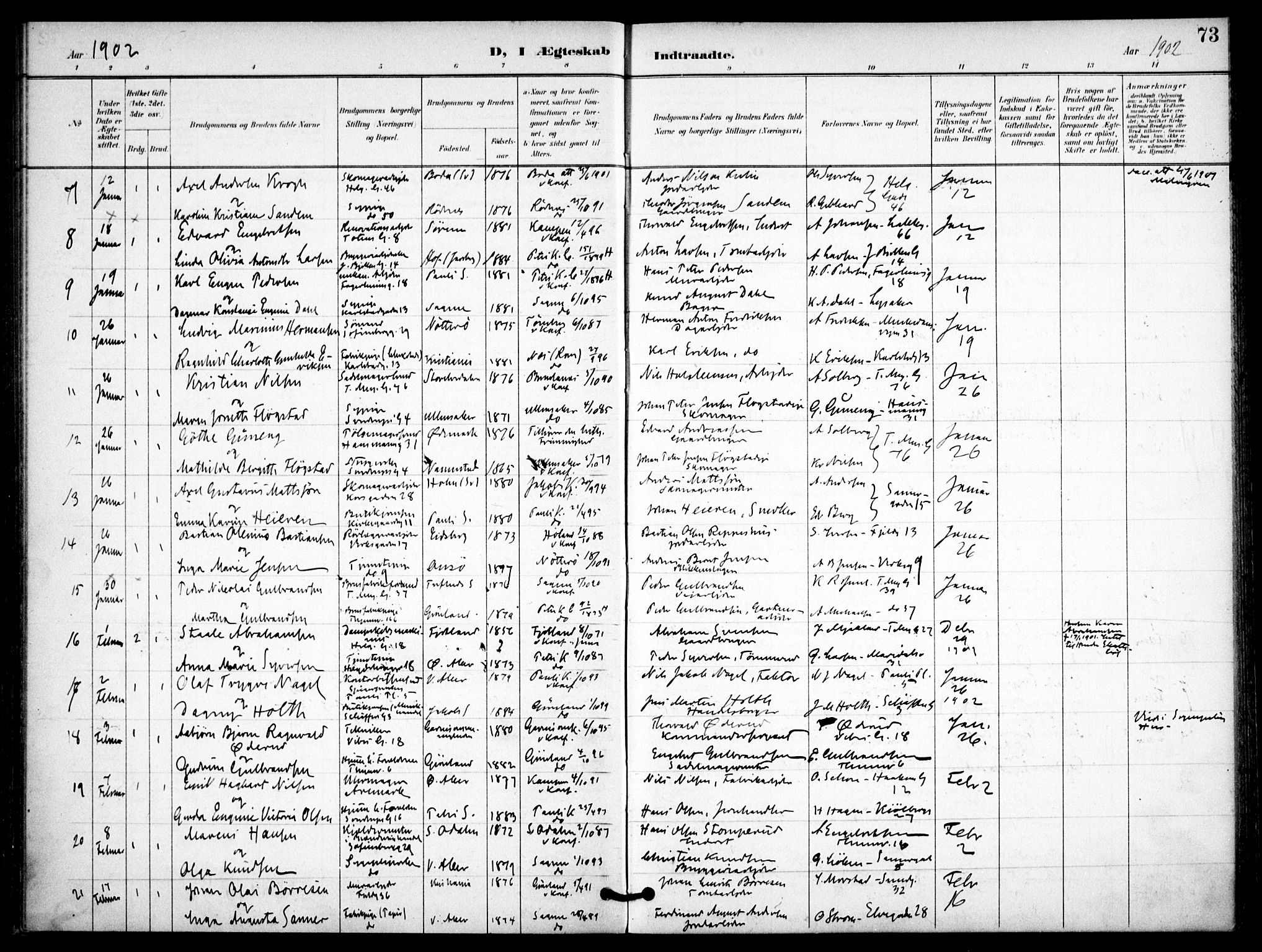 Petrus prestekontor Kirkebøker, AV/SAO-A-10872/F/Fa/L0009: Parish register (official) no. 9, 1897-1911, p. 73