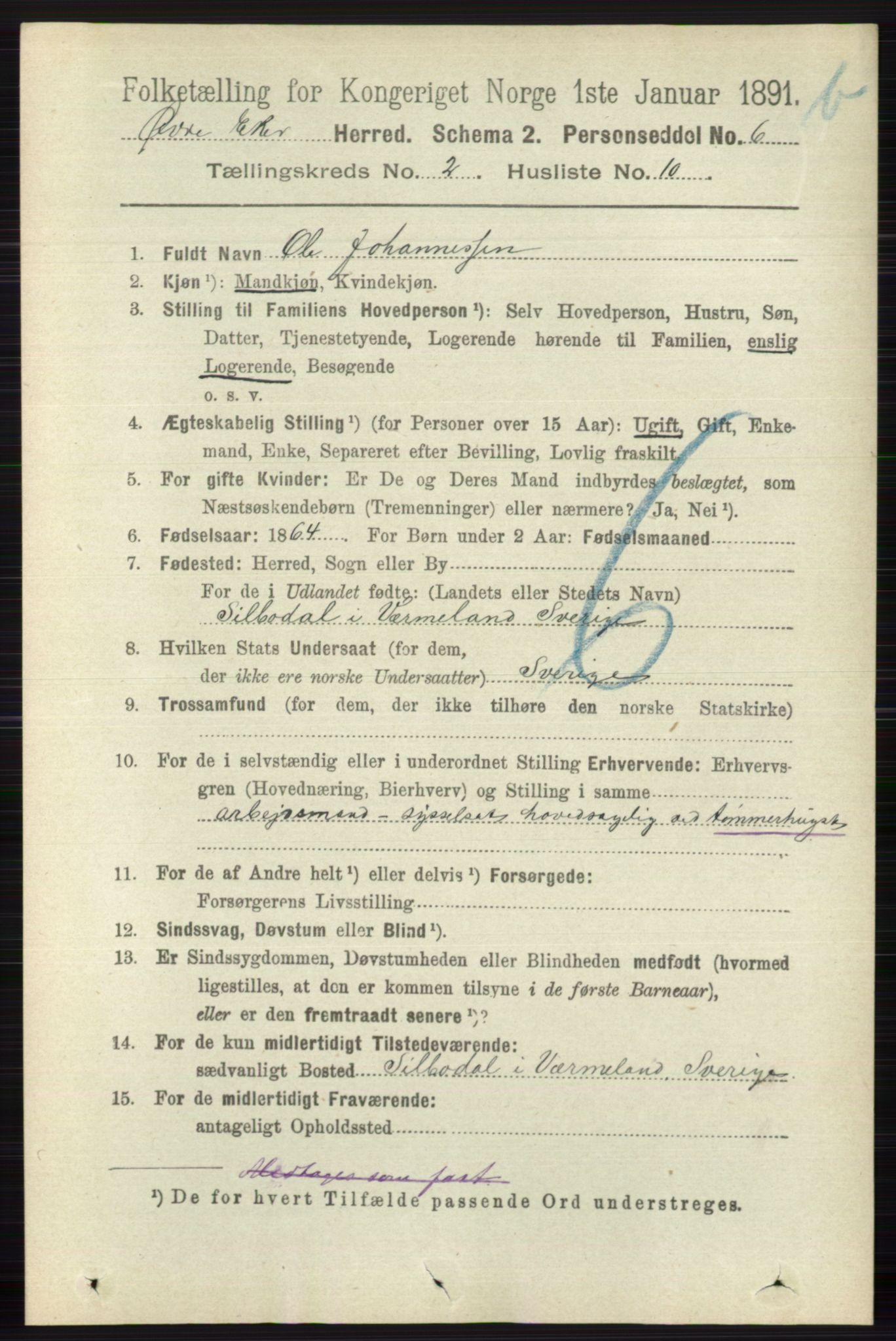 RA, 1891 census for 0624 Øvre Eiker, 1891, p. 8531