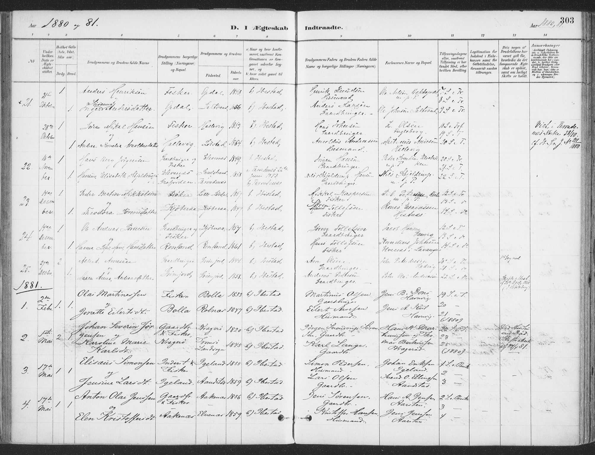 Ibestad sokneprestembete, SATØ/S-0077/H/Ha/Haa/L0011kirke: Parish register (official) no. 11, 1880-1889, p. 303