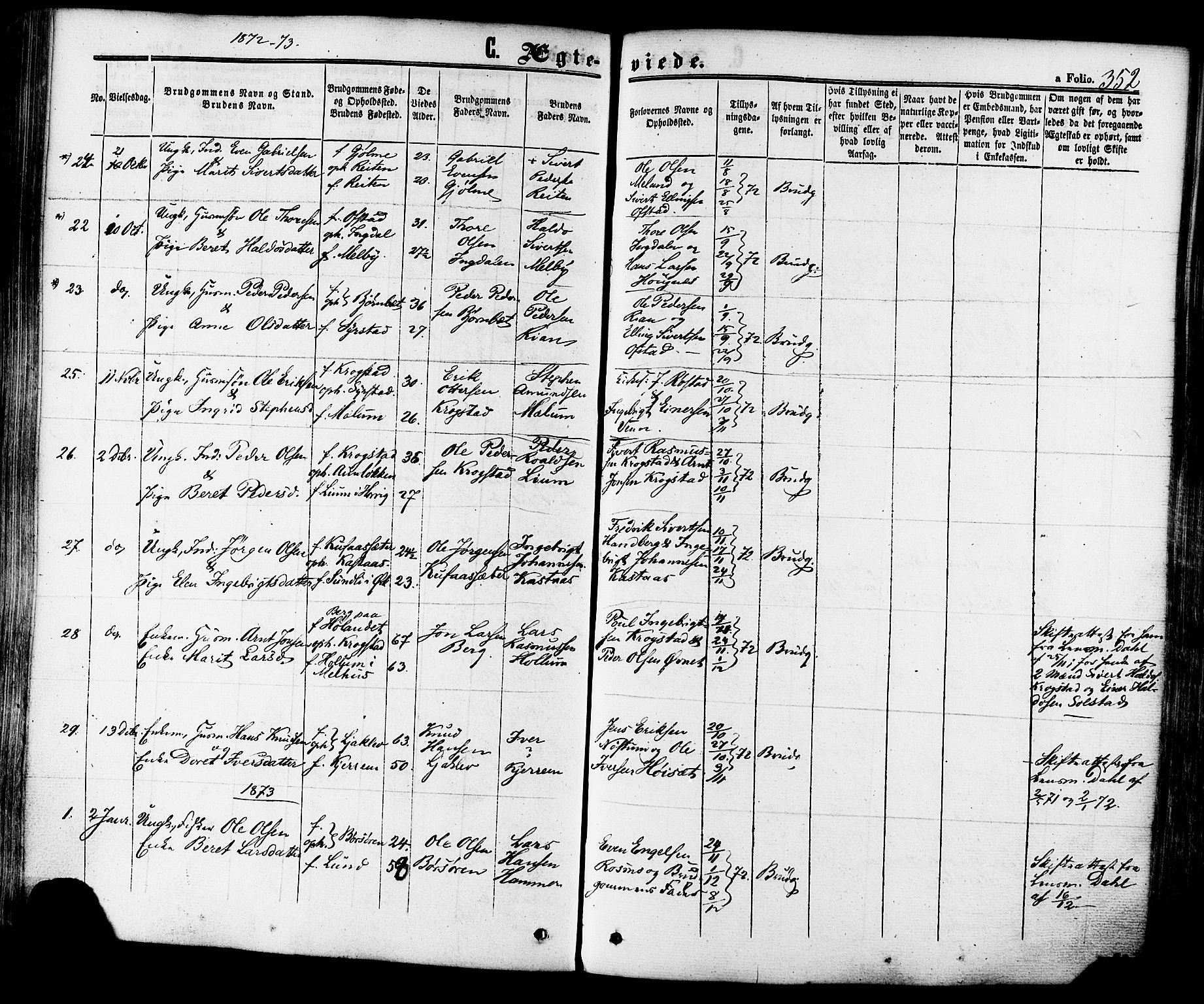 Ministerialprotokoller, klokkerbøker og fødselsregistre - Sør-Trøndelag, SAT/A-1456/665/L0772: Parish register (official) no. 665A07, 1856-1878, p. 352