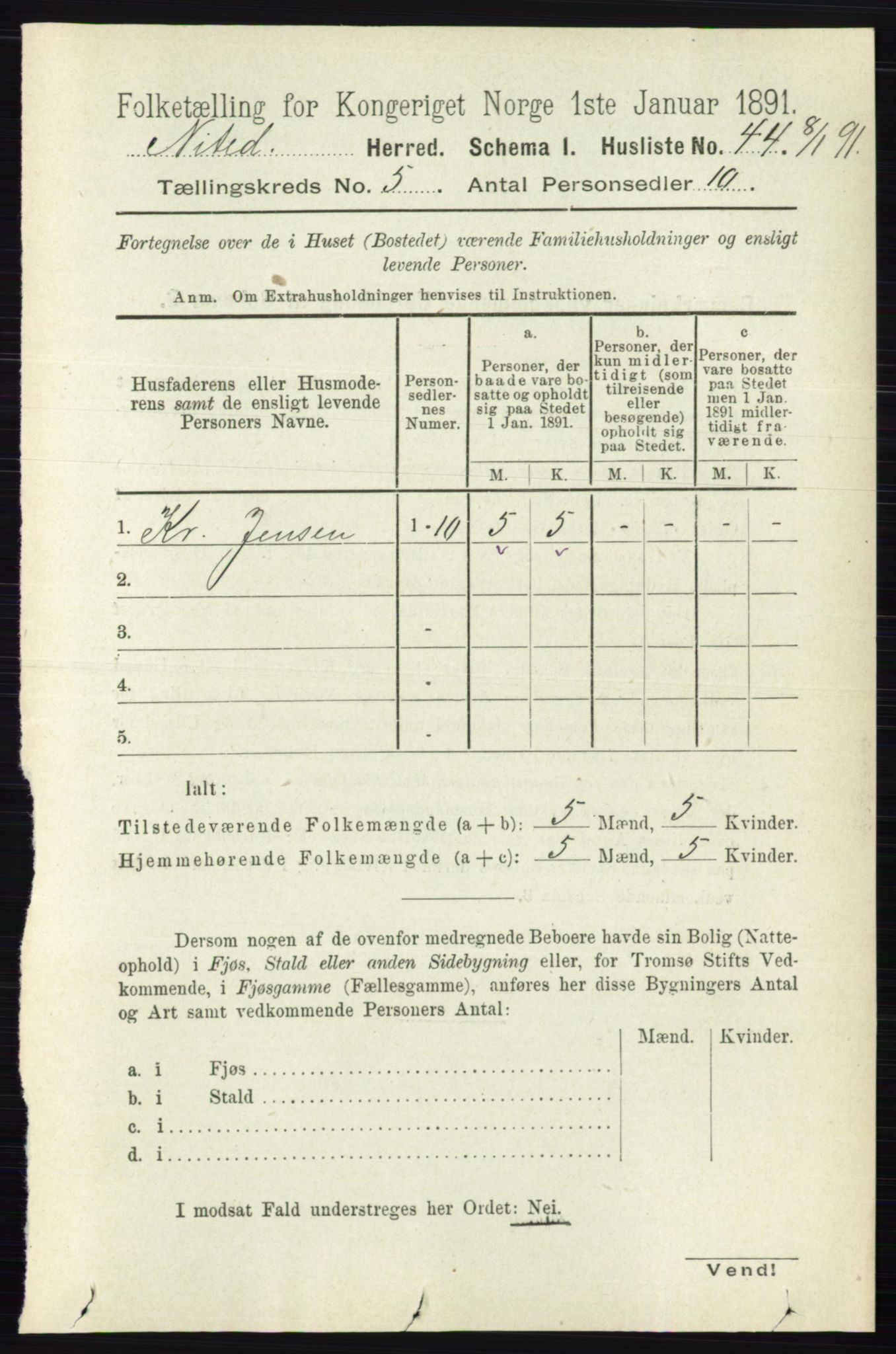 RA, 1891 census for 0233 Nittedal, 1891, p. 2159