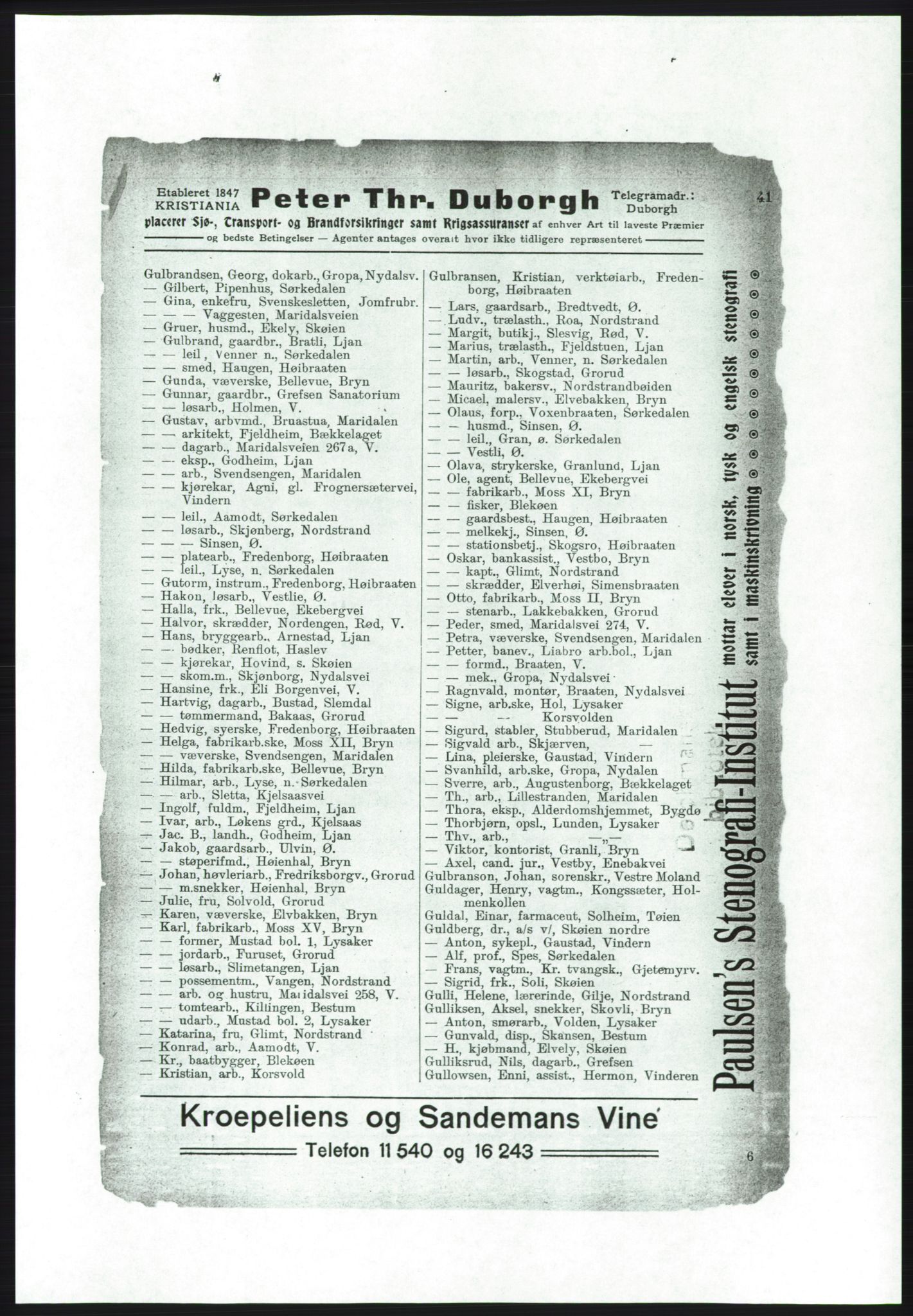 Aker adressebok/adressekalender, PUBL/001/A/001: Akers adressebok, 1916-1917, p. 41