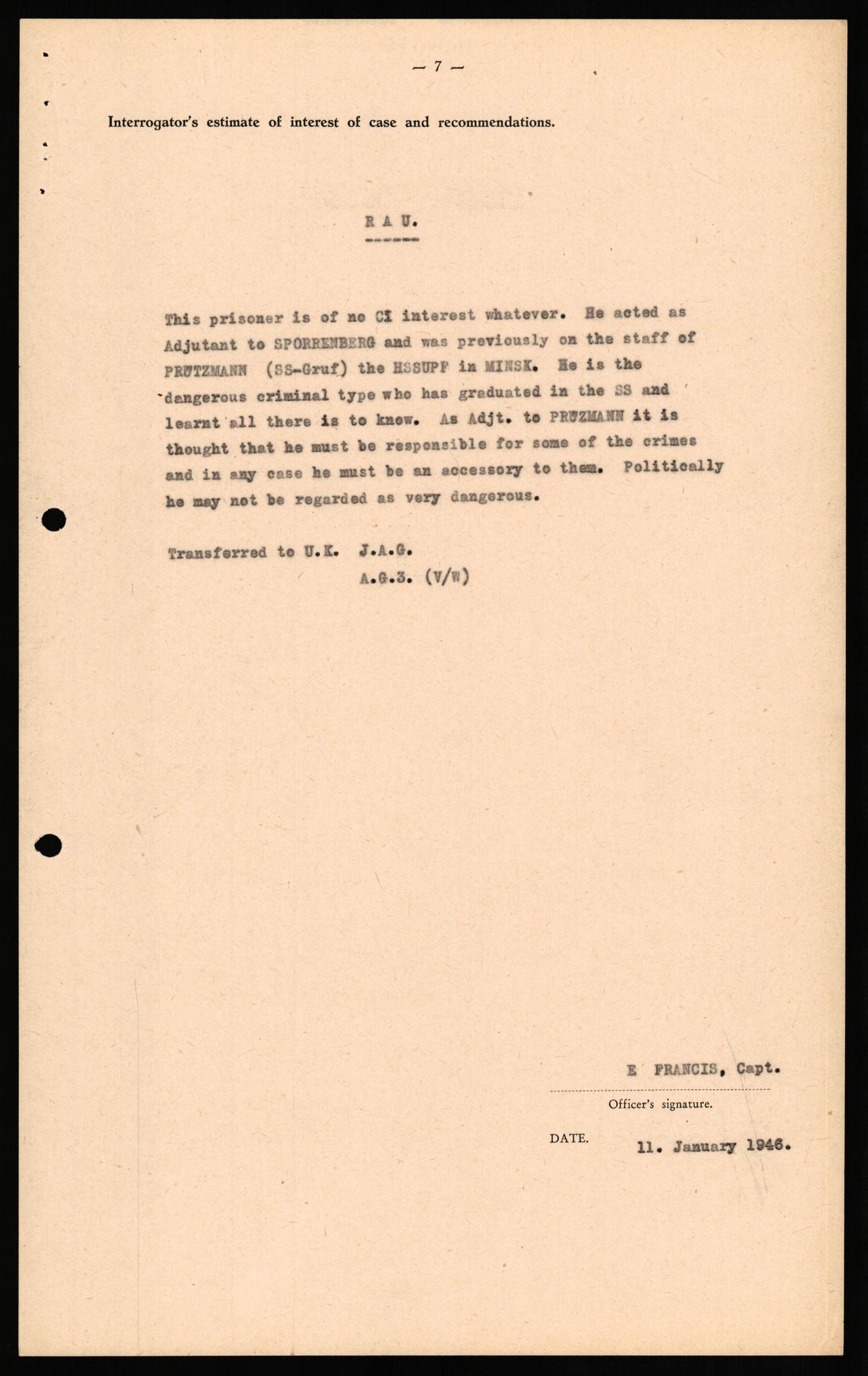 Forsvaret, Forsvarets overkommando II, RA/RAFA-3915/D/Db/L0027: CI Questionaires. Tyske okkupasjonsstyrker i Norge. Tyskere., 1945-1946, p. 43