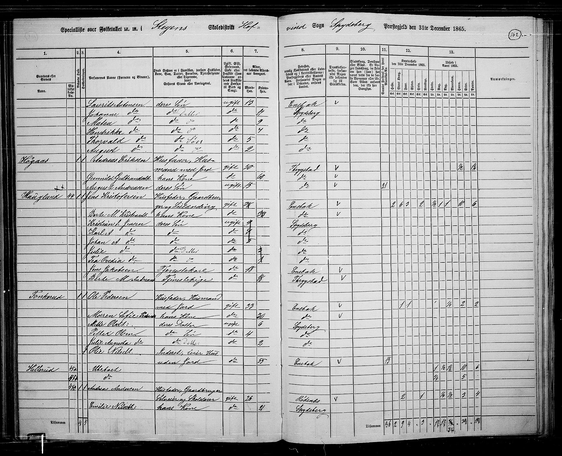 RA, 1865 census for Spydeberg, 1865, p. 90