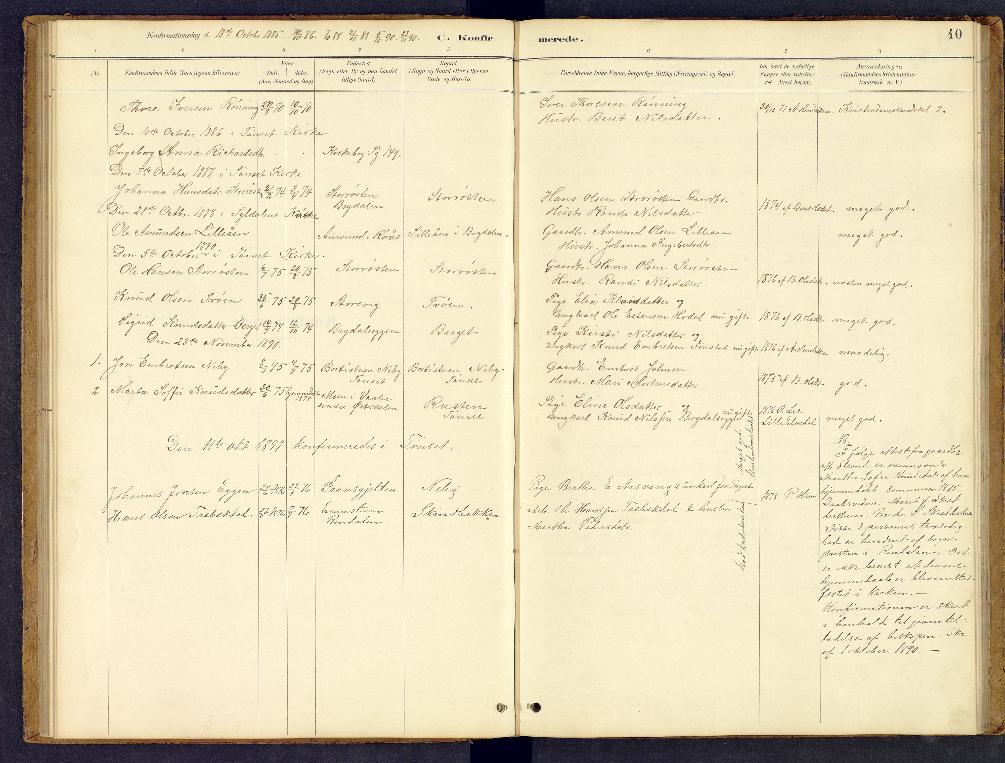 Tynset prestekontor, SAH/PREST-058/H/Ha/Hab/L0008: Parish register (copy) no. 8, 1884-1916, p. 40