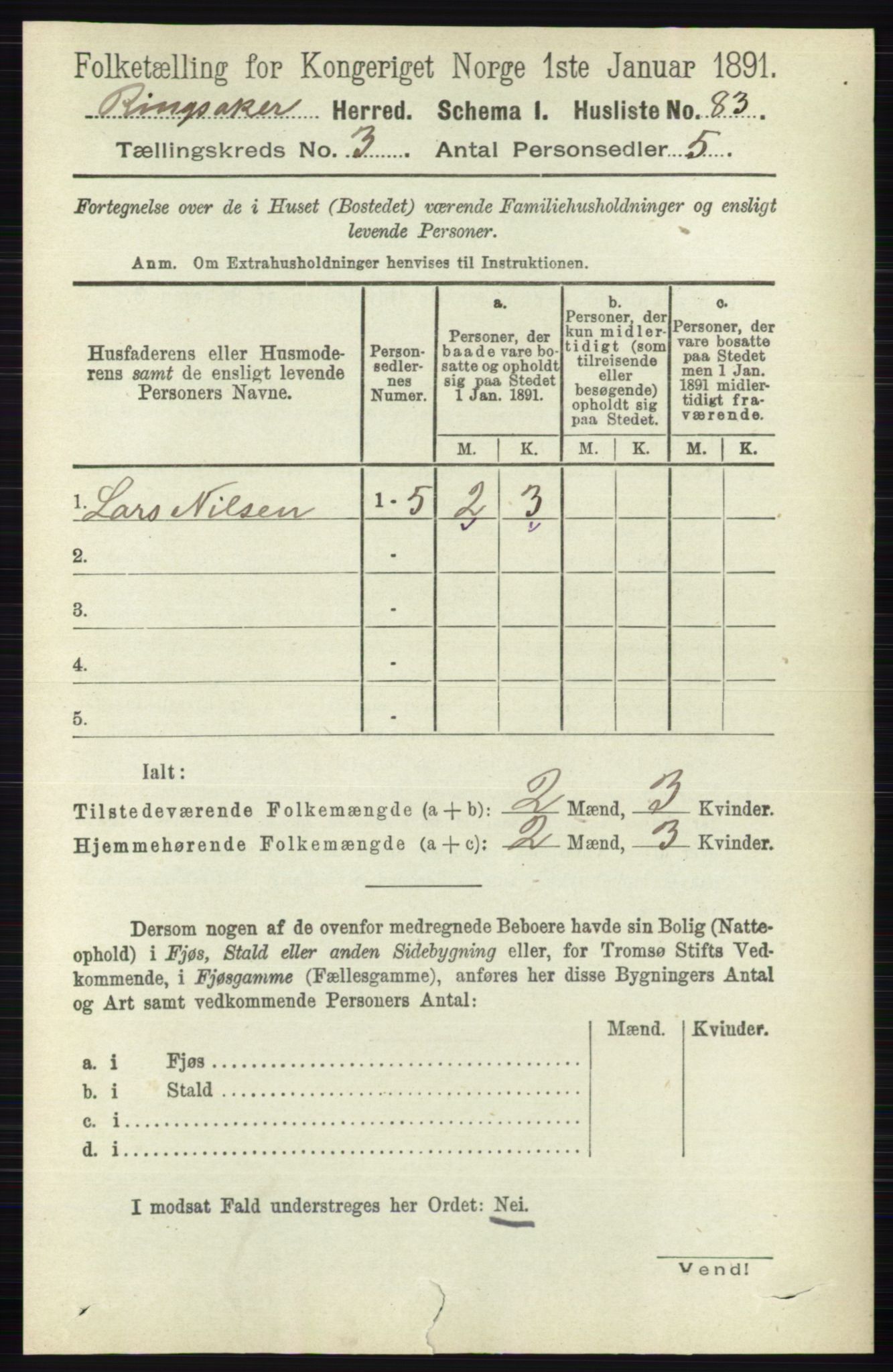 RA, 1891 census for 0412 Ringsaker, 1891, p. 1244