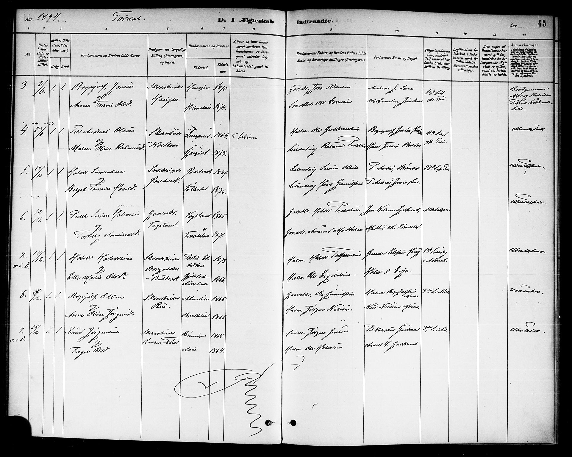 Drangedal kirkebøker, SAKO/A-258/F/Fa/L0011: Parish register (official) no. 11 /2, 1885-1894, p. 45