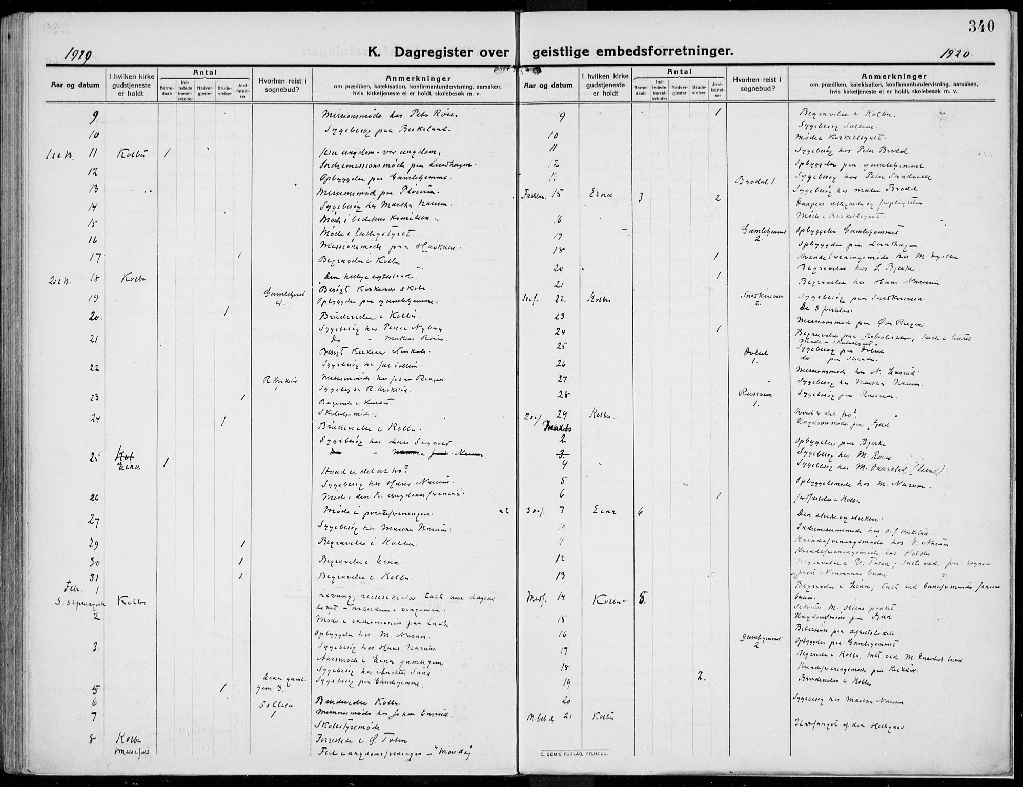 Kolbu prestekontor, SAH/PREST-110/H/Ha/Haa/L0002: Parish register (official) no. 2, 1912-1926, p. 340