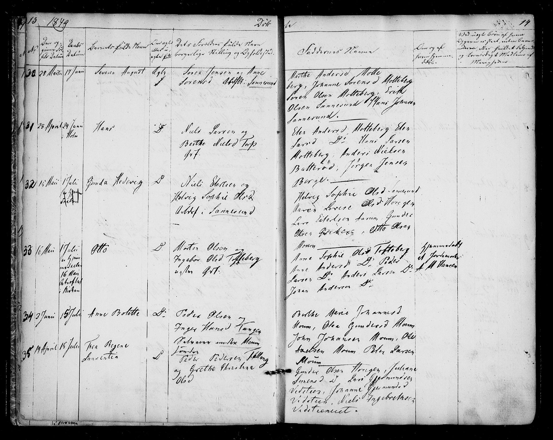 Borge prestekontor Kirkebøker, AV/SAO-A-10903/F/Fa/L0005: Parish register (official) no. I 5, 1848-1860, p. 13-14